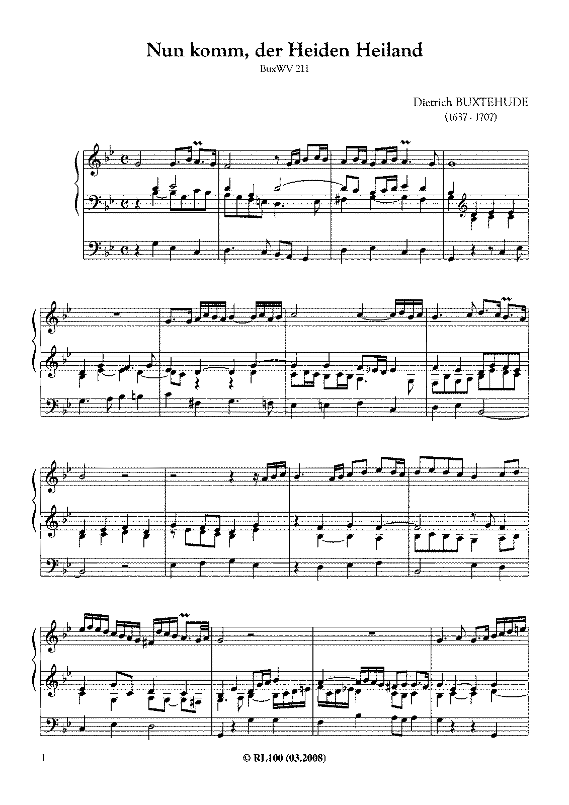 Nun Komm, Der Heiden Heiland, BuxWV 211 (Buxtehude, Dietrich) - IMSLP ...