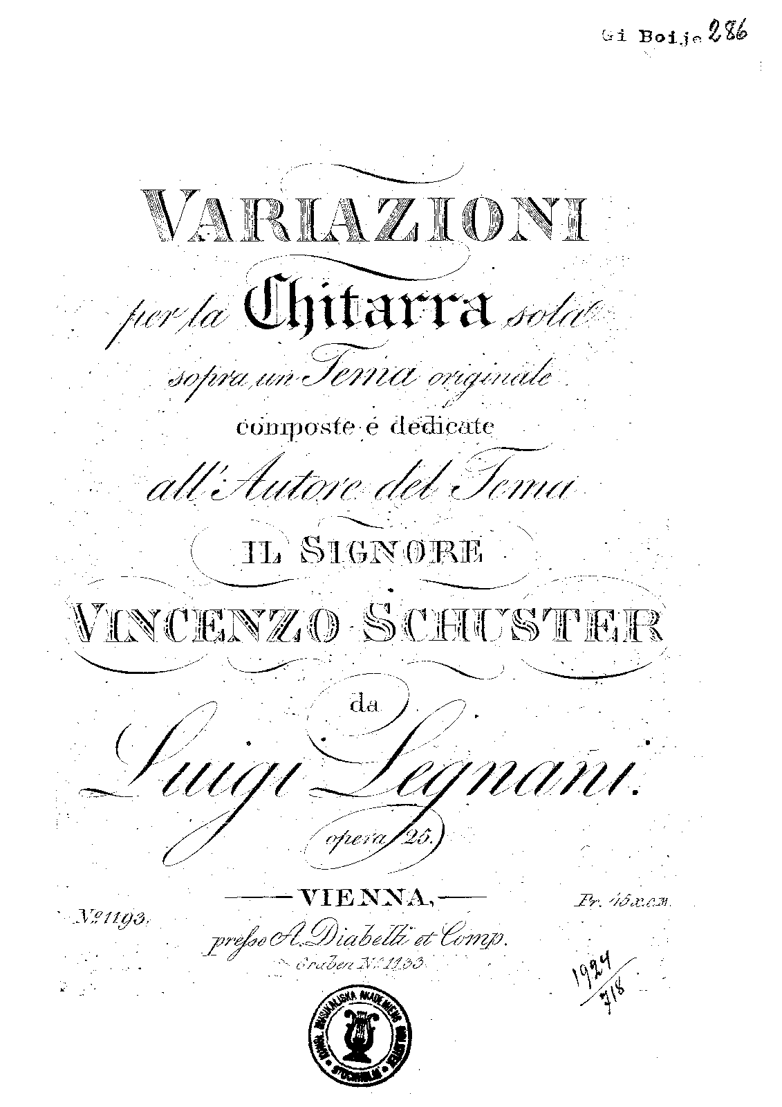 Variazioni per la chitarra sola sopra un tema originale