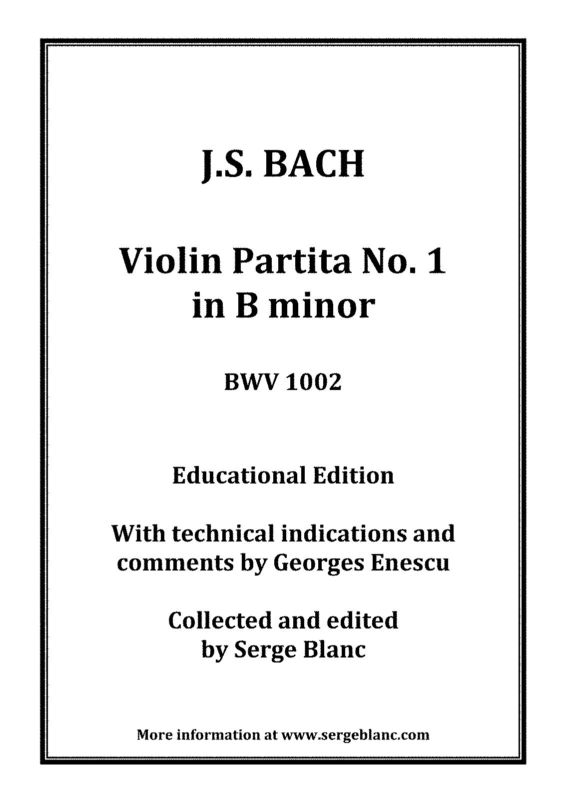 Violin Partita No.1 In B Minor, BWV 1002 (Bach, Johann Sebastian ...