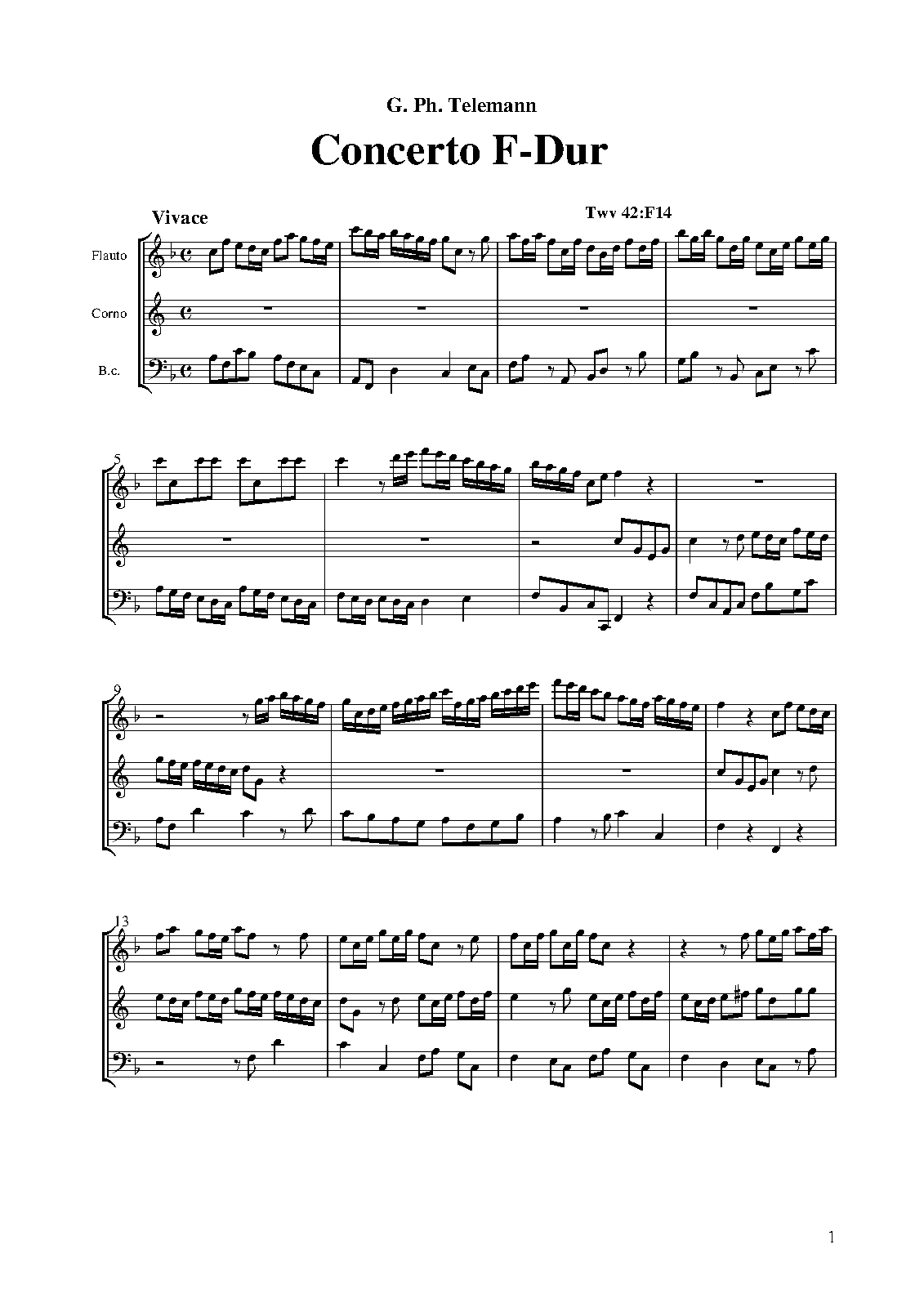 Concerto for Recorder, Horn and Continuo, TWV 42F14 (Telemann,