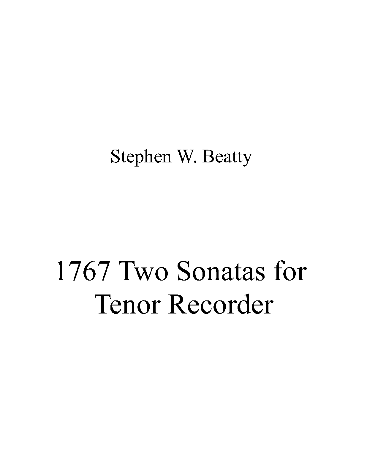 Two Sonatas for Tenor Recorder