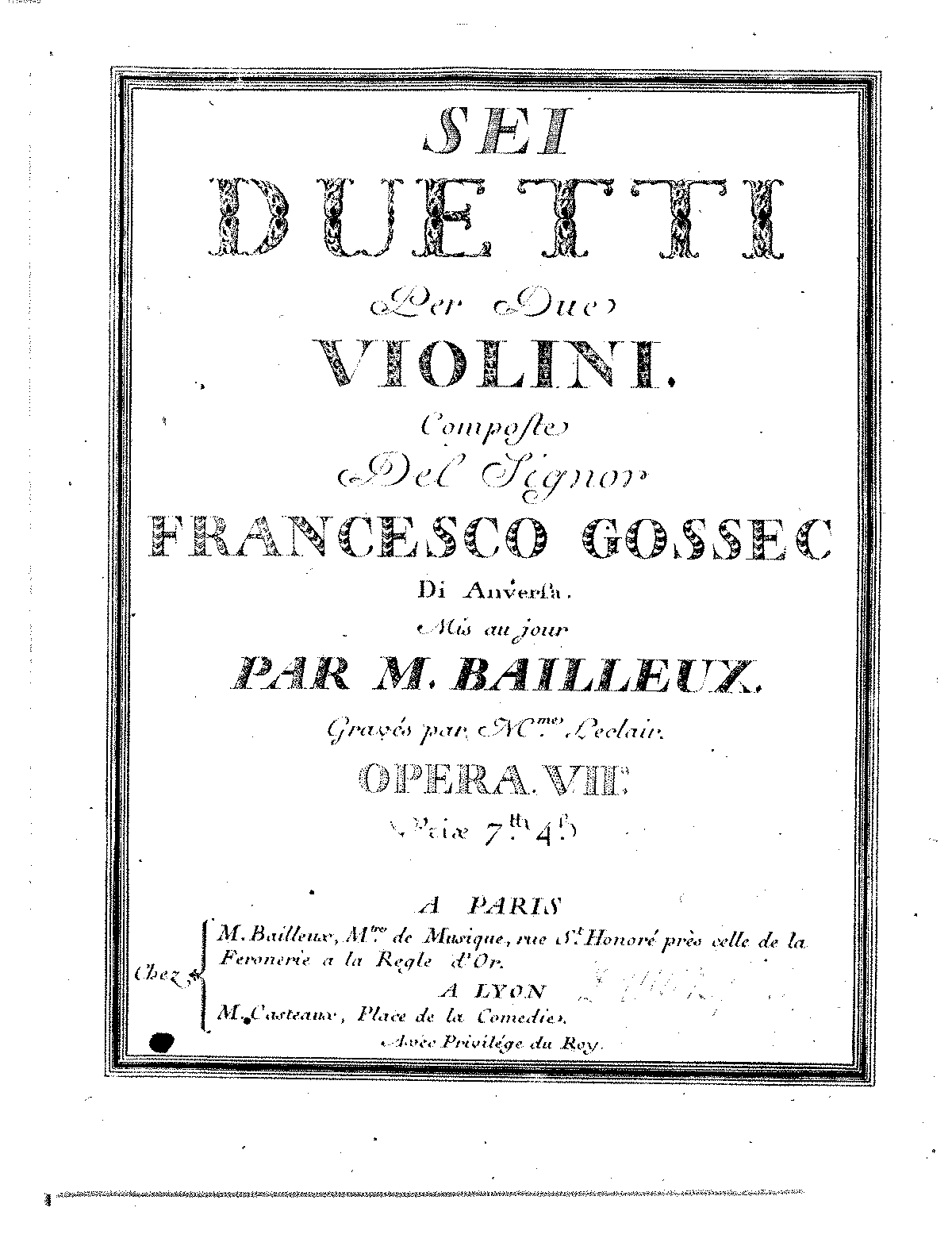 6 Violin Duets Op7 Gossec François Joseph Imslp 