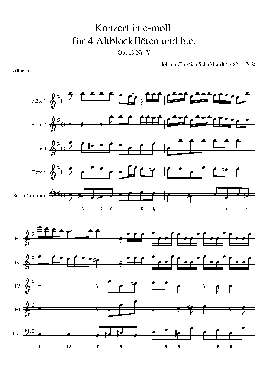 Concerto for 4 Recorders and Continuo in E minor, Op.19 No.5