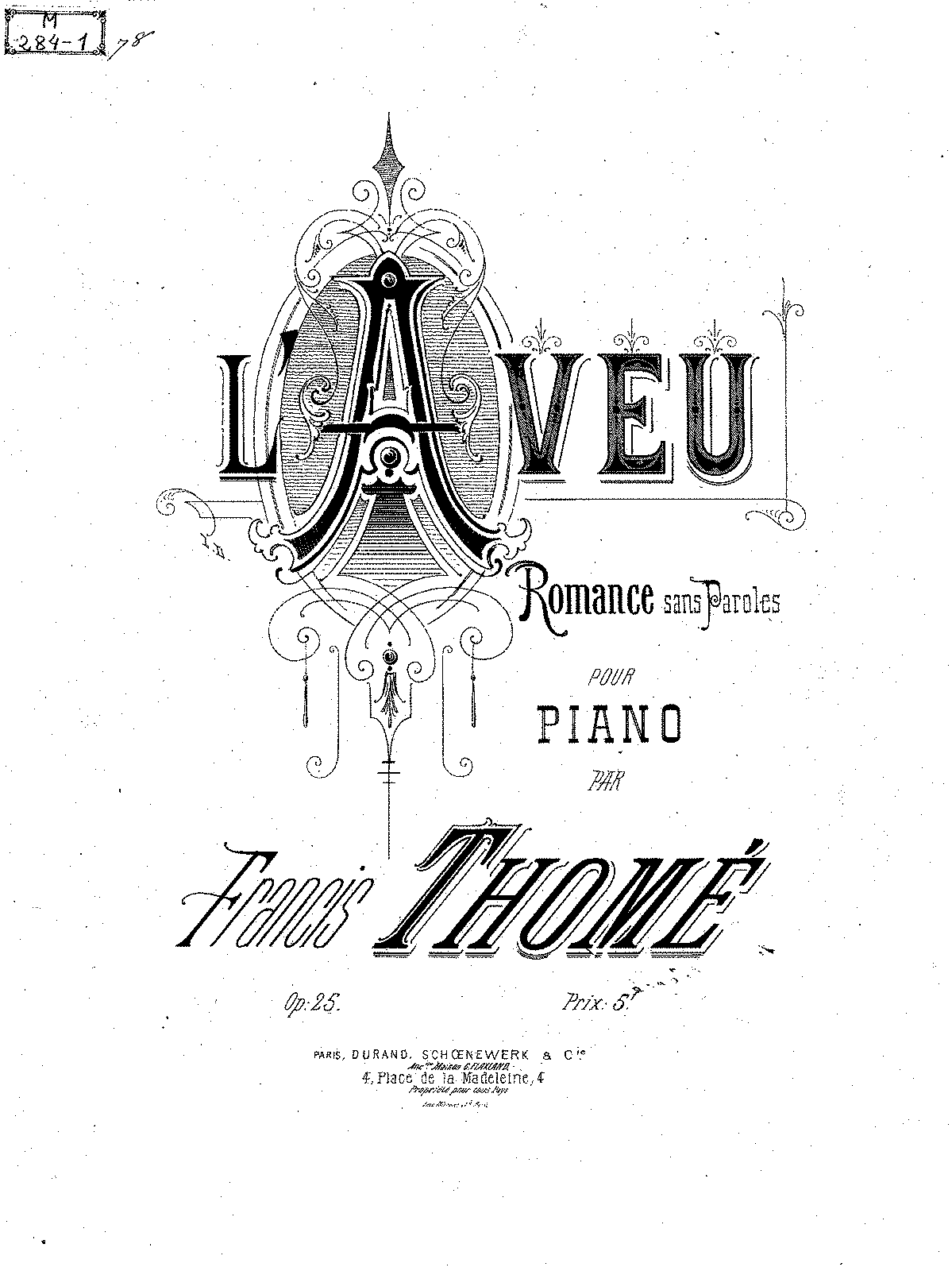 Simple aveu, Op.25 (Thomé, Francis) - IMSLP: Free Sheet Music PDF Download