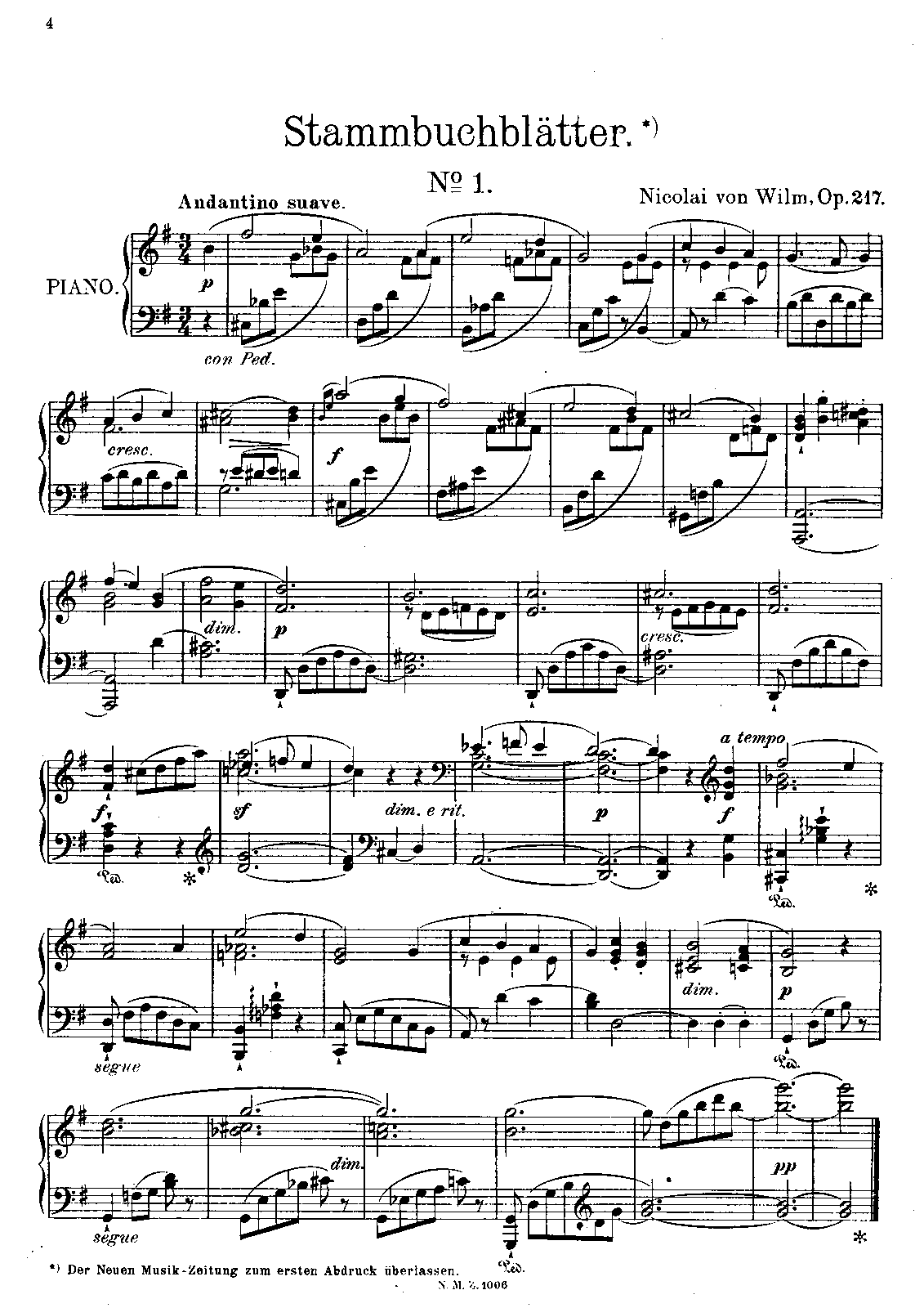 Druckvorlage Alte Notenblätter Zum Ausdrucken Kostenlos Stammbuchblätter, Op.217 (Wilm, Nicolai von) - IMSLP