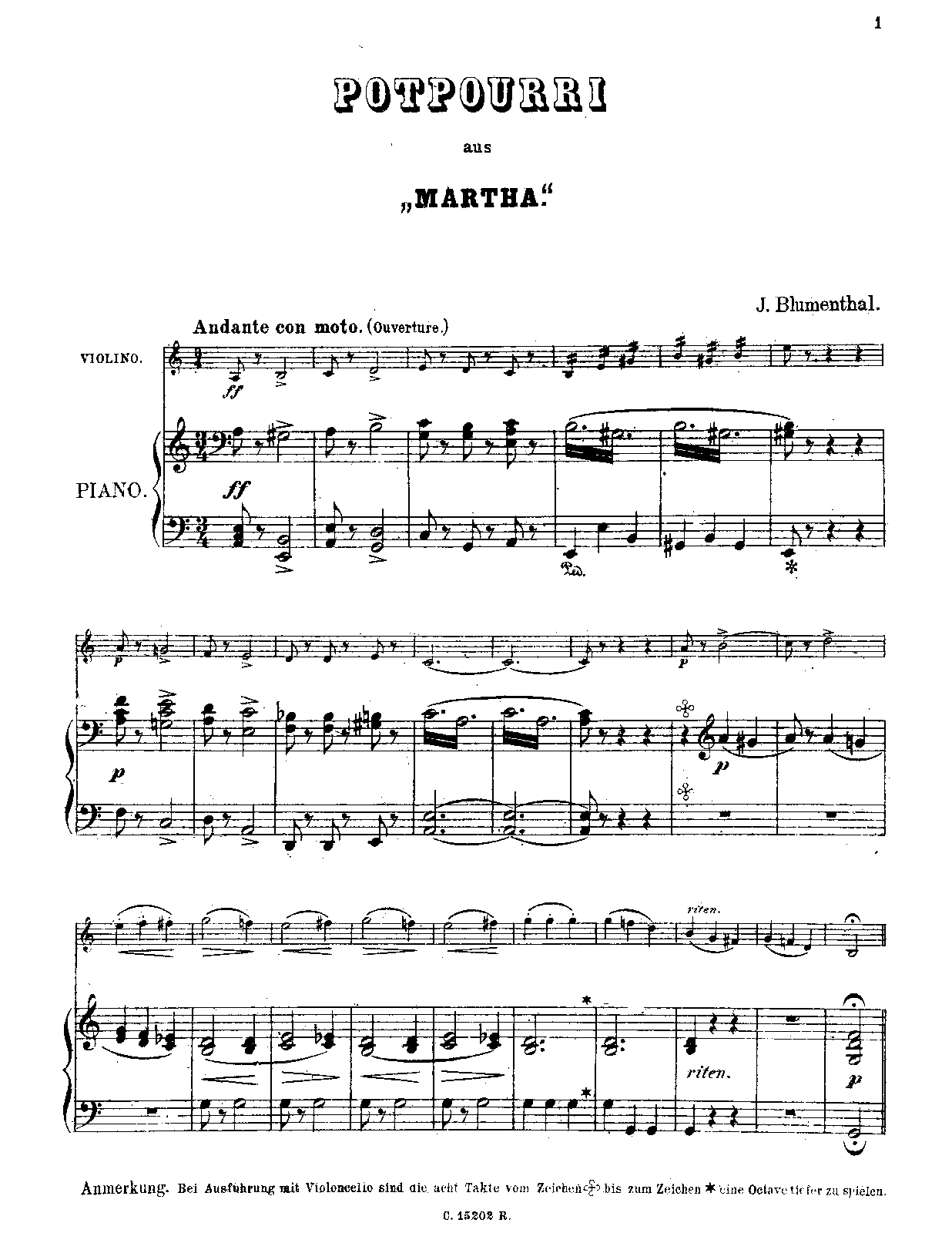 Potpourri on 'Martha' (Blumenthal, J.) IMSLP