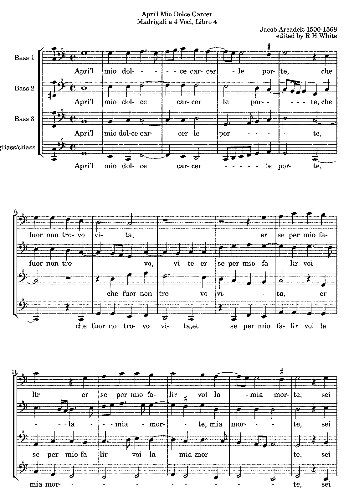 Apri'l mio dolce carcer (Arcadelt, Jacob) - IMSLP