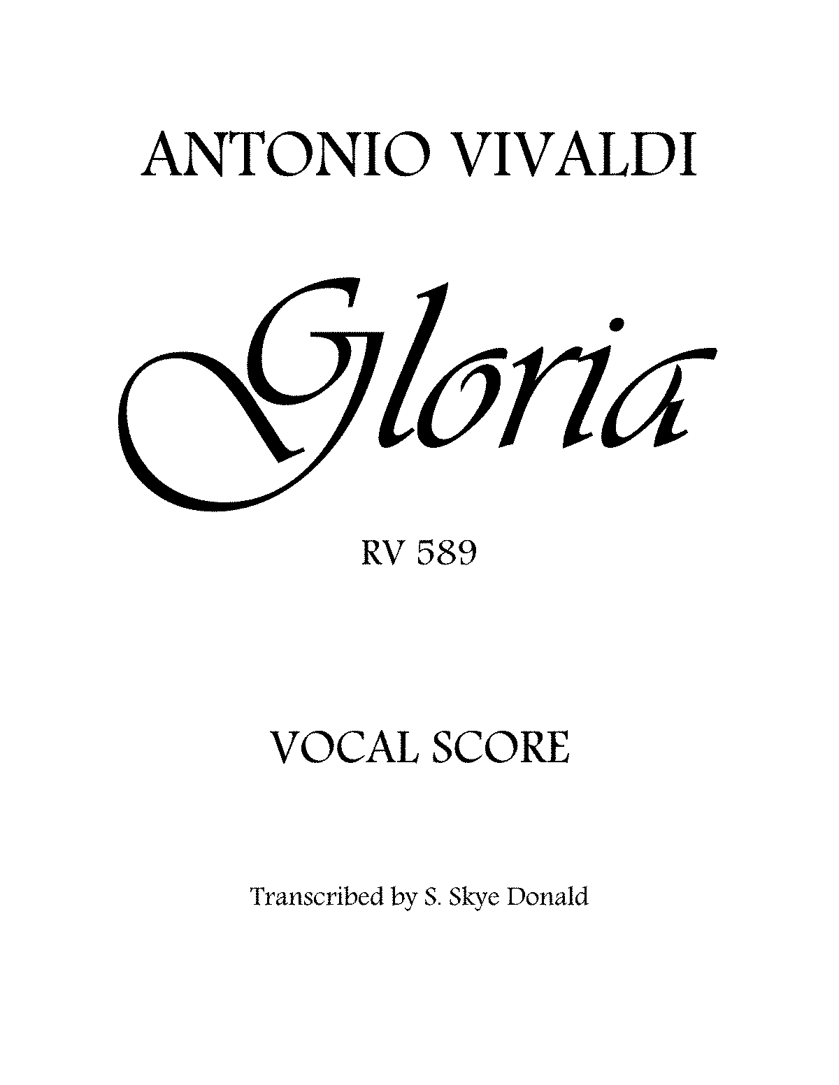 Gloria In D Major Rv 589 Vivaldi Antonio Imslp Free Sheet Music