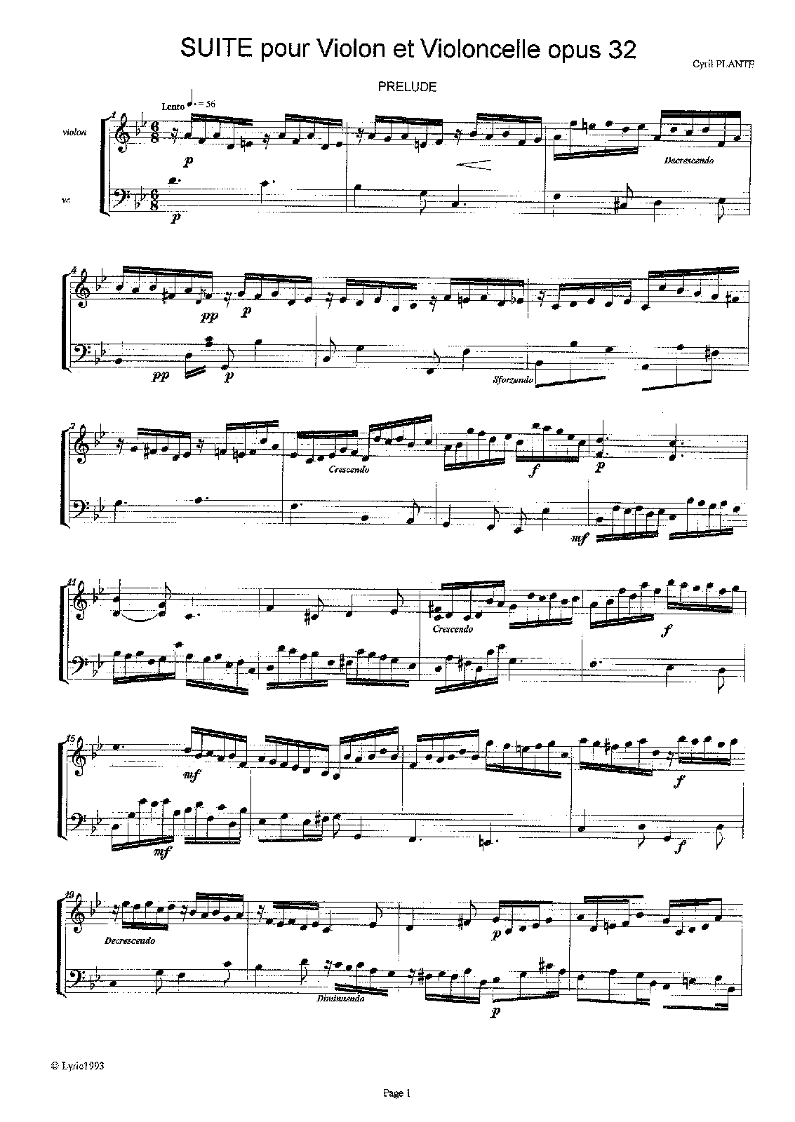 Suite No.1 for Violin and Cello, Op.32 (Plante, Cyril) IMSLP
