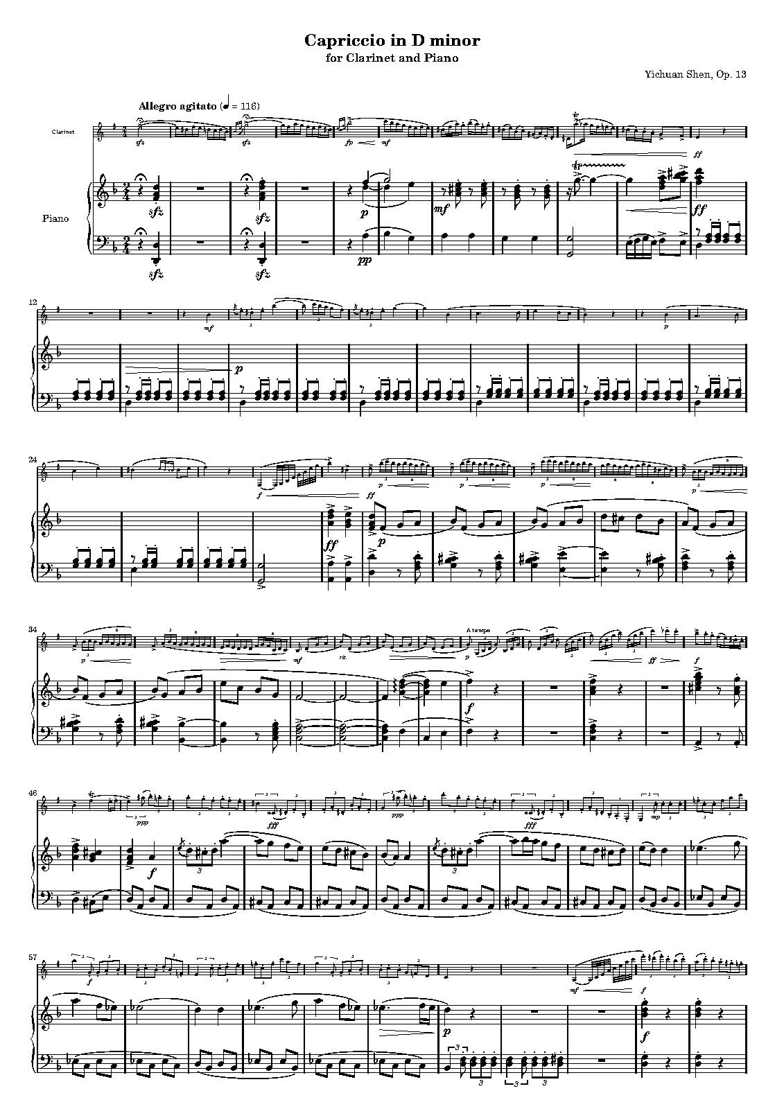 Capriccio in D minor for and Piano, Op.13 (Shen, Yichuan) IMSLP