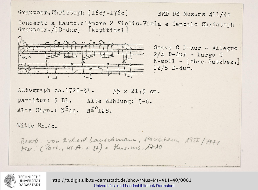 Concerto for Oboe d'amore in D major, GWV 313 (Graupner, Christoph) IMSLP