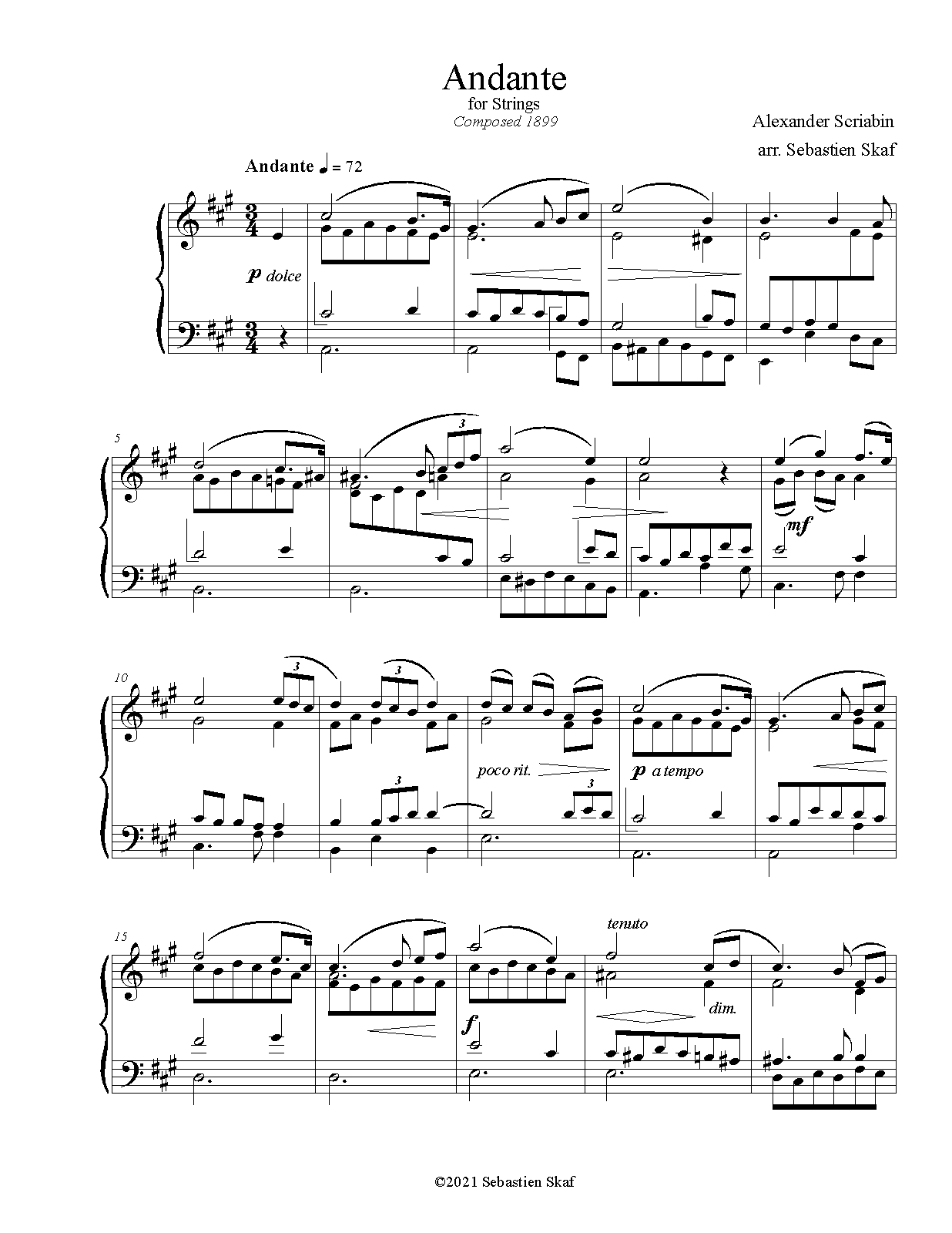 Andante for String Orchestra (Scriabin, Aleksandr) IMSLP