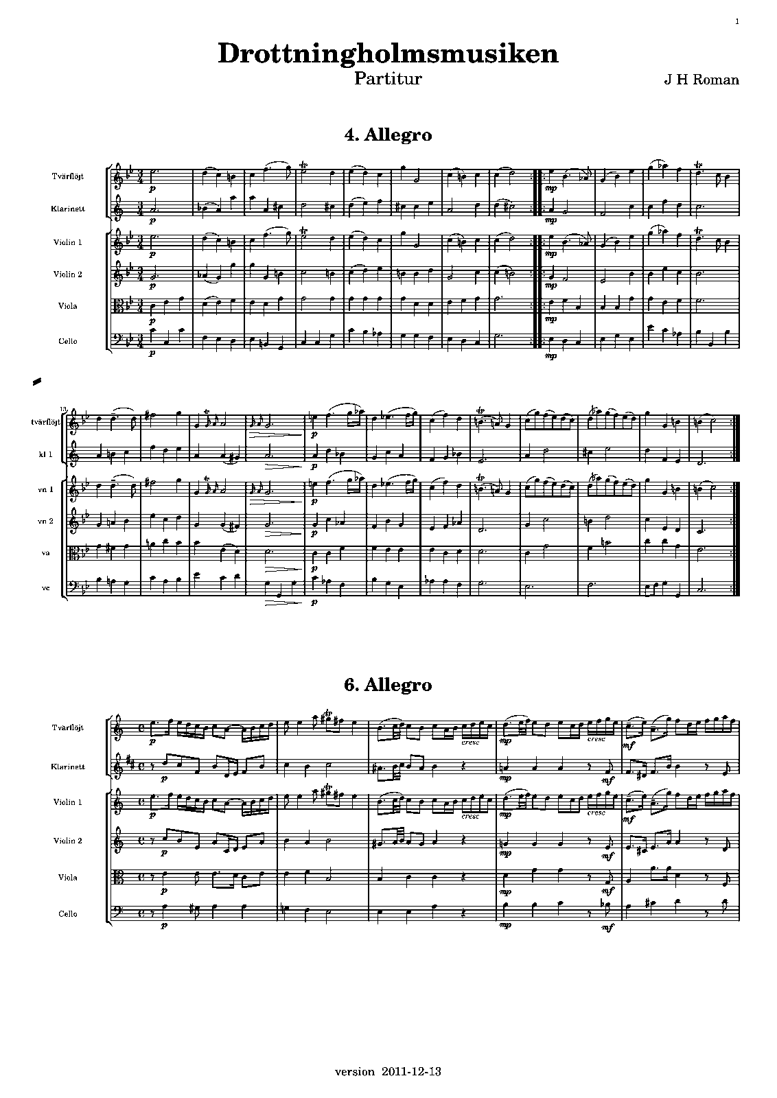 Drottningholmsmusiken, BeRI 2 (Roman, Johan Helmich) - IMSLP
