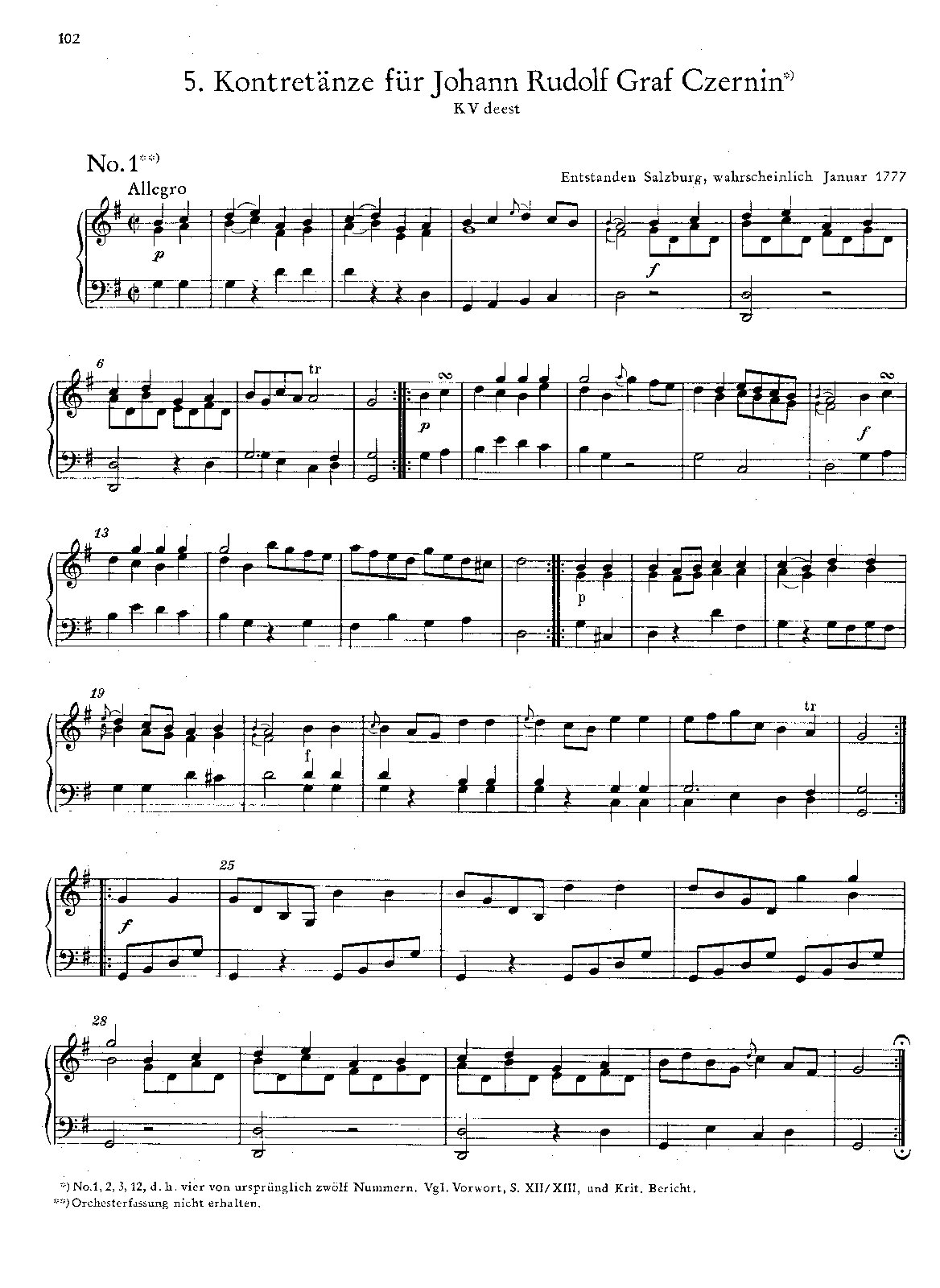 Country Dances for Johann Rudolf Graf Czernin, K.deest