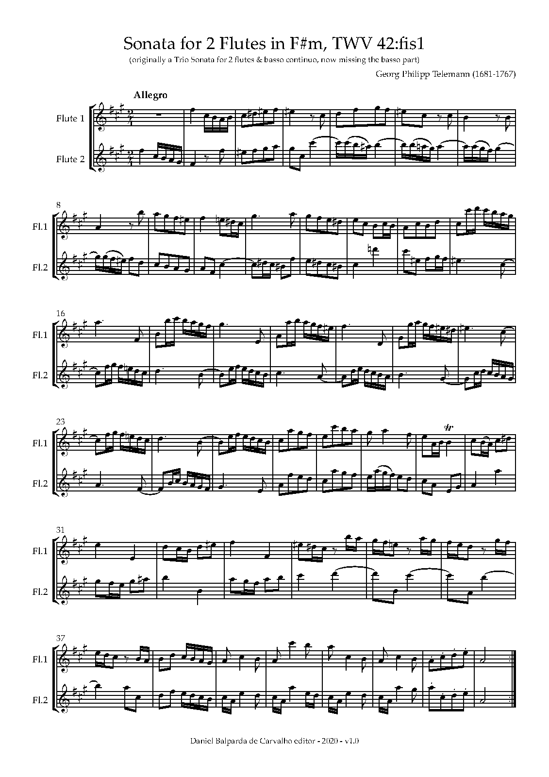 Duet for 2 Flutes, TWV 42fis1 (Telemann, Philipp) IMSLP