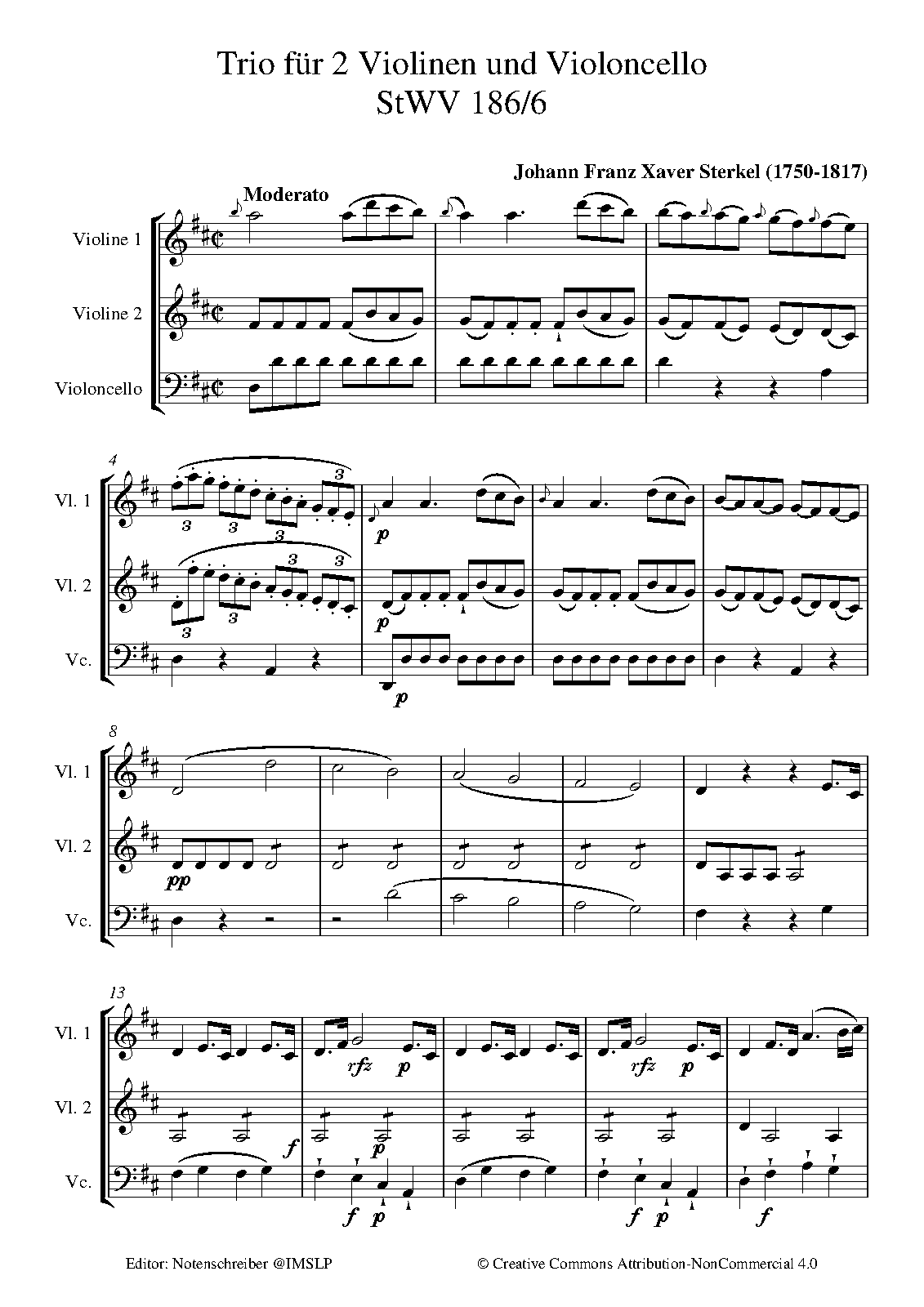 Trio for 2 Violins and Bass in D major, StWV 186∕6 (Sterkel, Johann