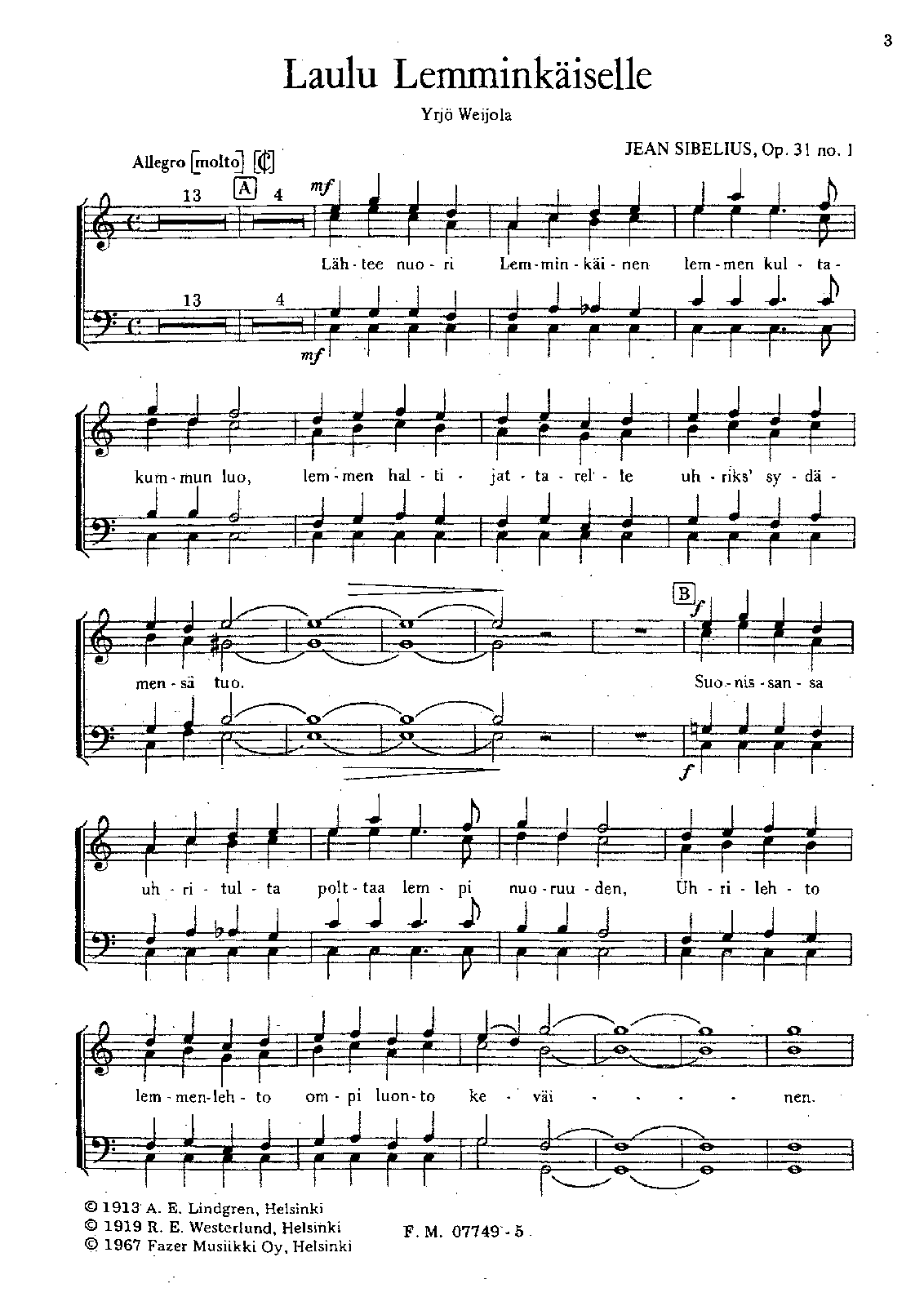 3 Songs for Chorus, Op.31 (Sibelius, Jean) IMSLP