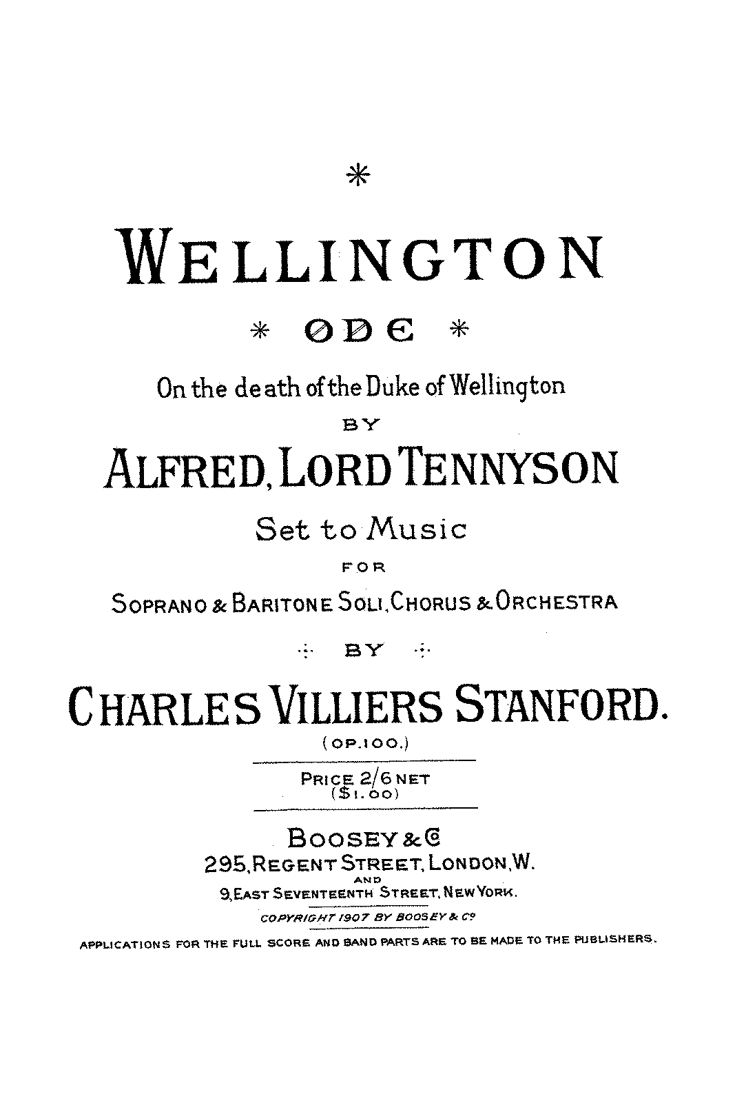 Ode To Wellington, Op.100 (stanford, Charles Villiers) - Imslp