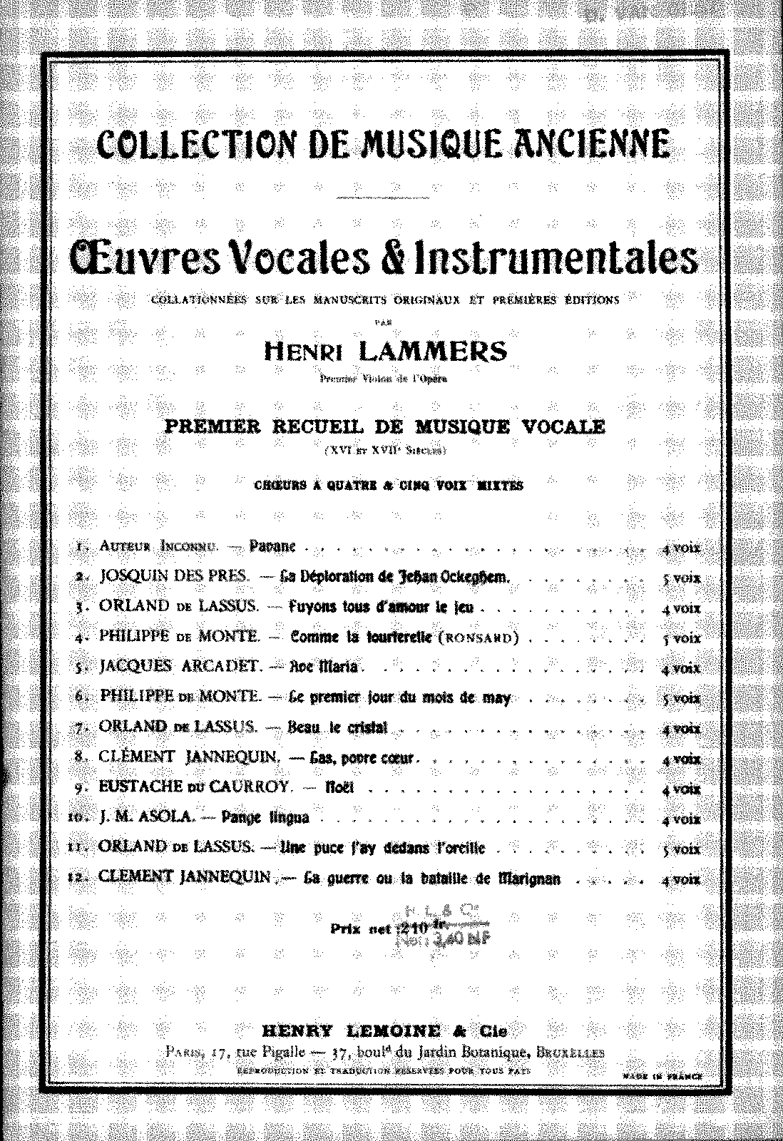 Premier recueil de musique vocale (Lammers, Henri) - IMSLP