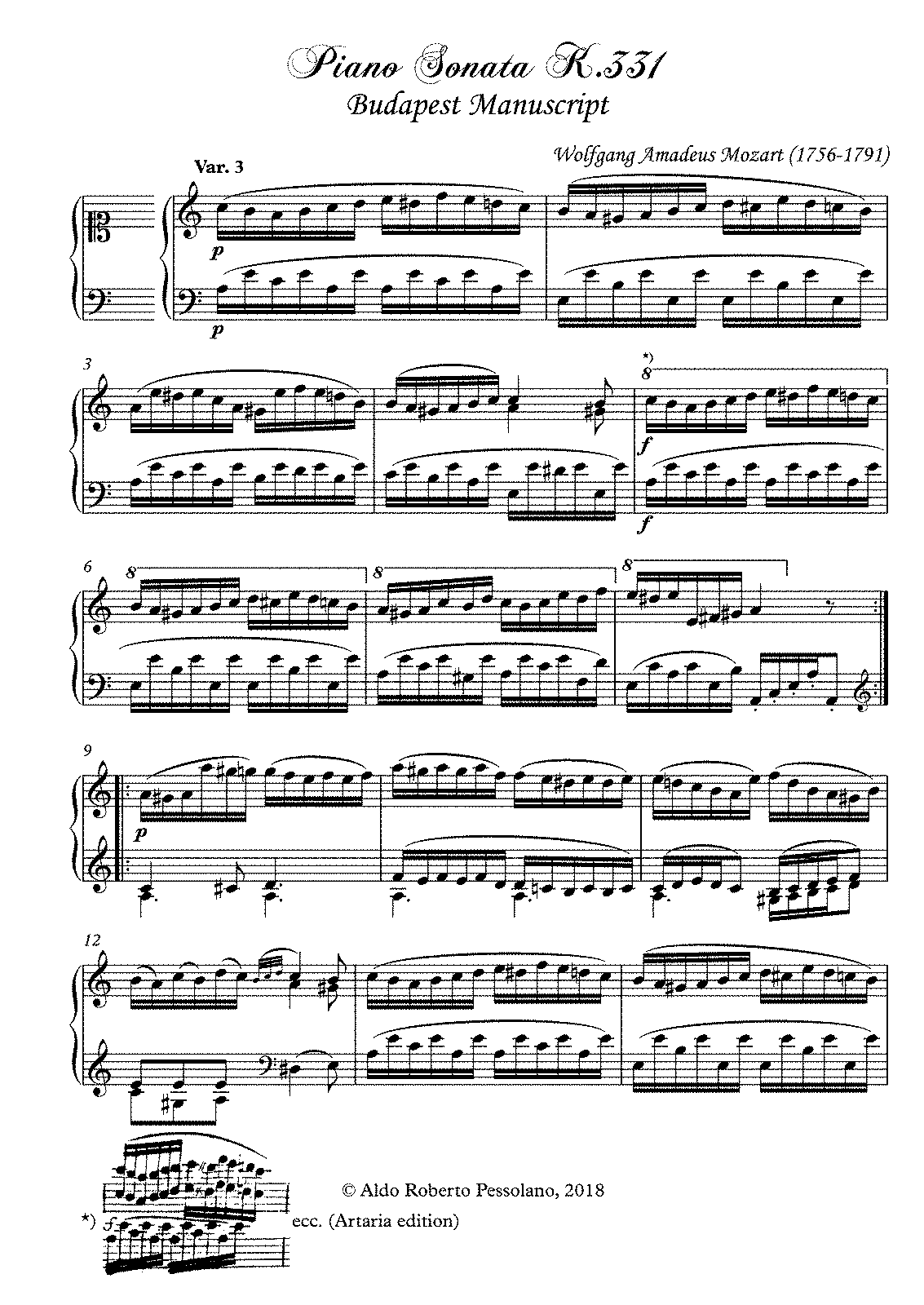 Piano Sonata No.11 In A Major, K.331/300i (Mozart, Wolfgang Amadeus ...