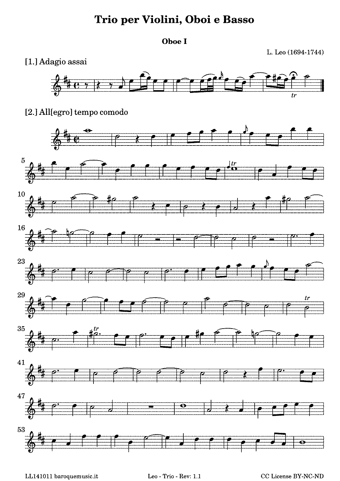 Sonata for 2 Oboes, Strings and Continuo in D major (Leo, Leonardo) IMSLP