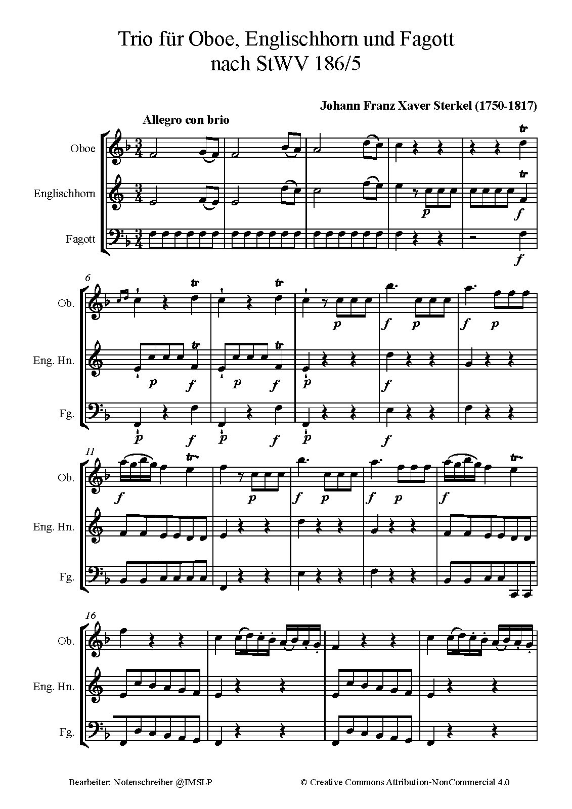 Trio for 2 Violins and Bass in G major, StWV 186∕5 (Sterkel, Johann