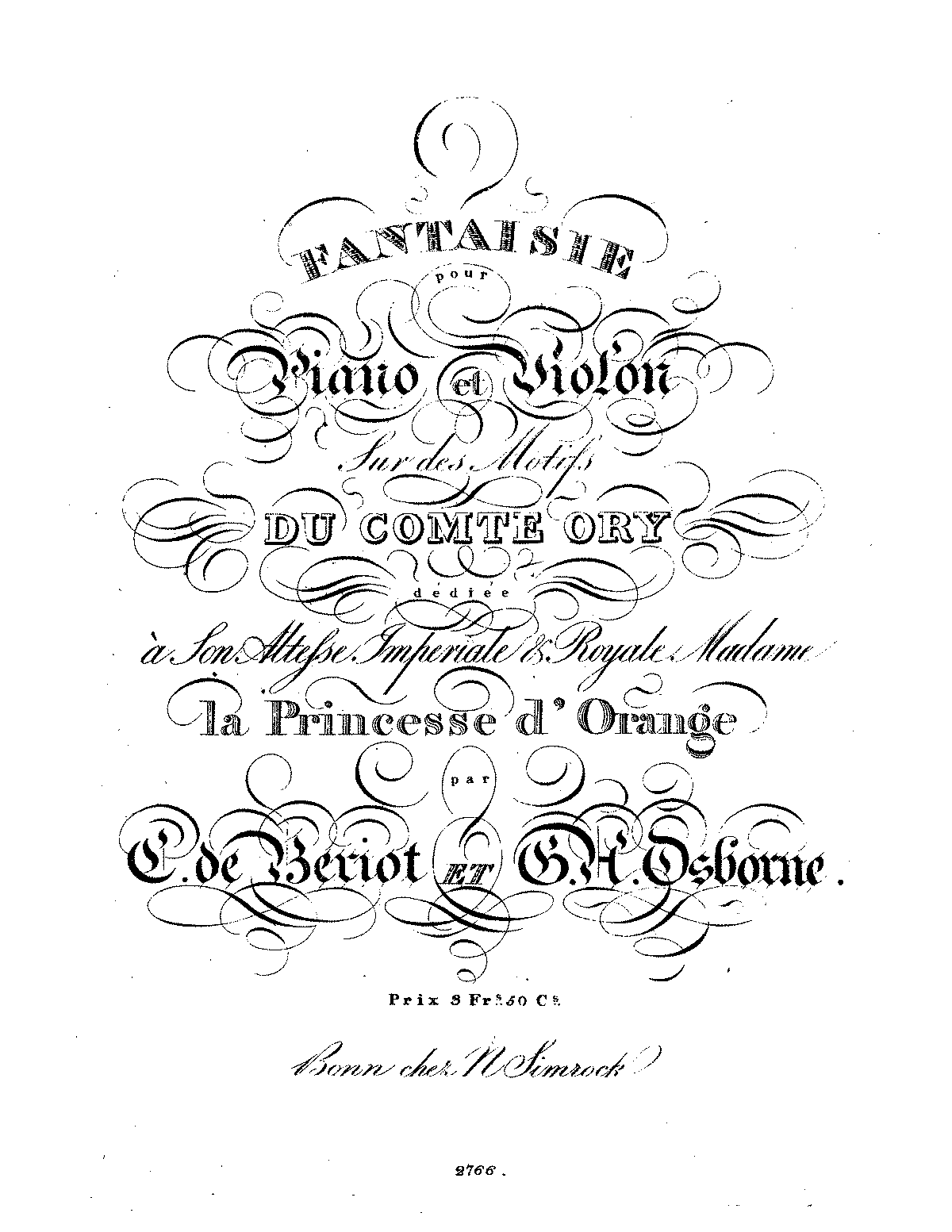 Fantaisie Sur Des Motifs Du 'Comte Ory', Op.11 (Bériot, Charles-Auguste ...