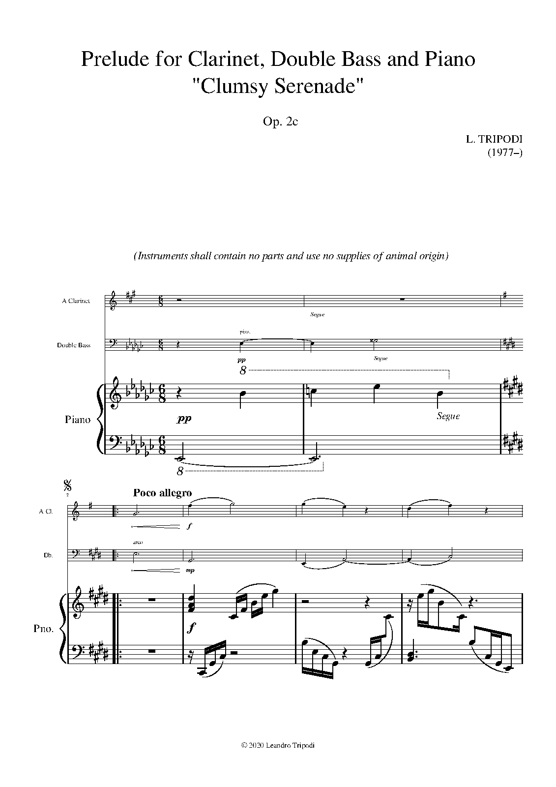 Prelude for Double Bass and Piano, Op.2c (Tripodi, Leandro