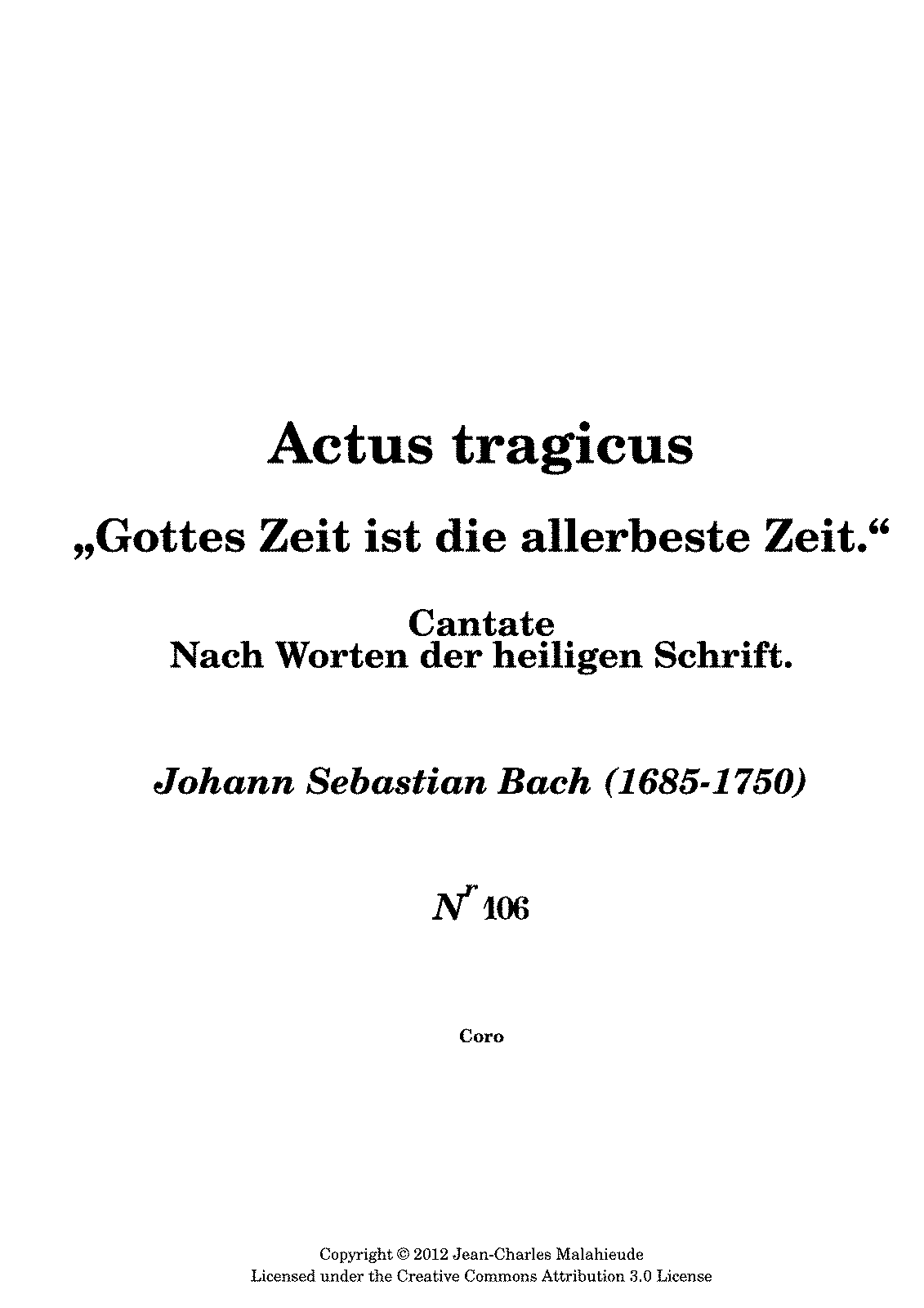 Gottes Zeit ist die allerbeste Zeit, BWV 106 (Bach, Johann Sebastian ...