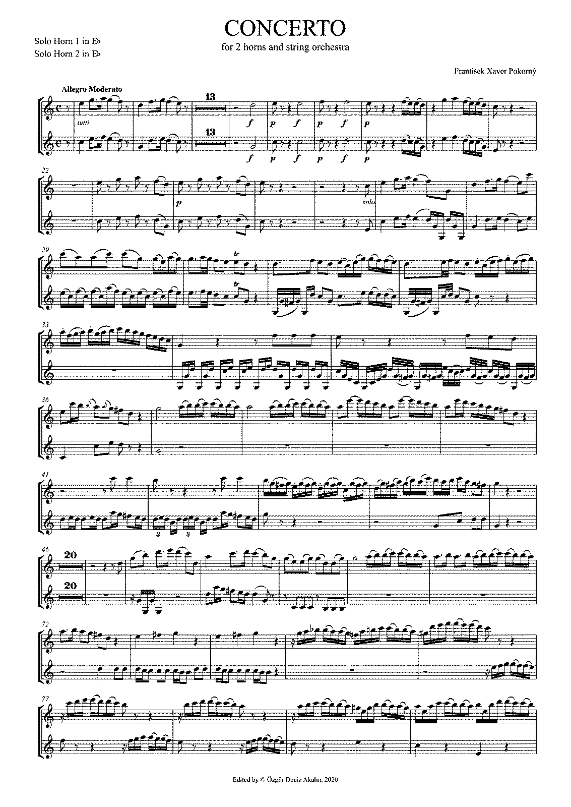 Concerto for 2 Horns and Orchestra in E-flat major (Pokorný, František ...