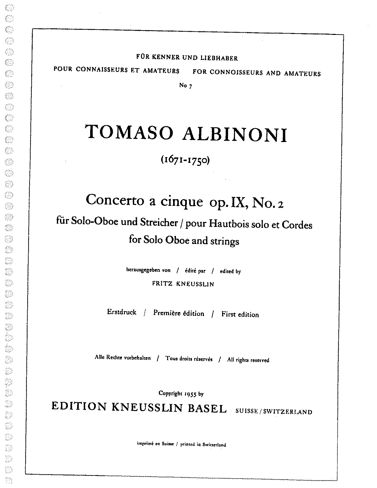 Oboe Concerto in D minor, Op.9 No.2 (Albinoni, Tomaso) IMSLP Free