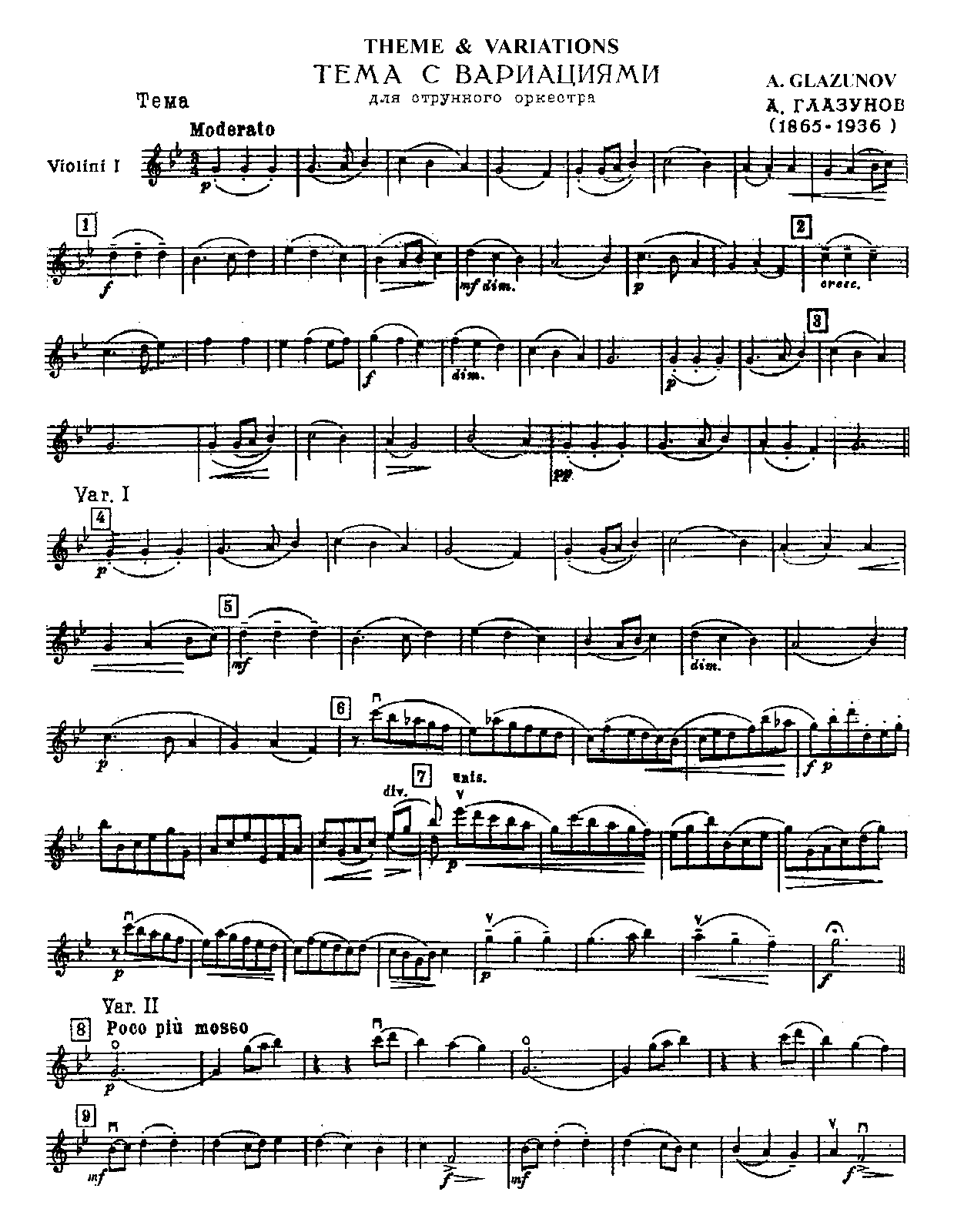 Theme and Variations for String Orchestra, Op.97 (Glazunov, Aleksandr