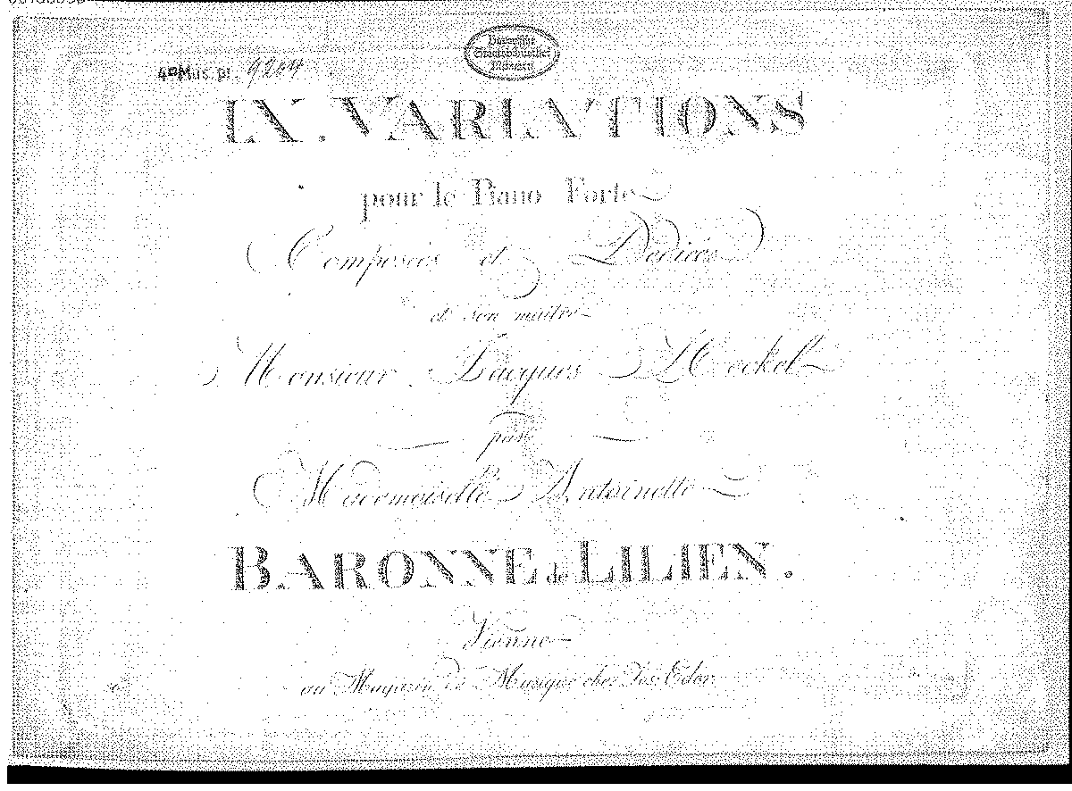 9 Variations in A major (Baudon d'Issoncourt, Antoinette von Lilien ...