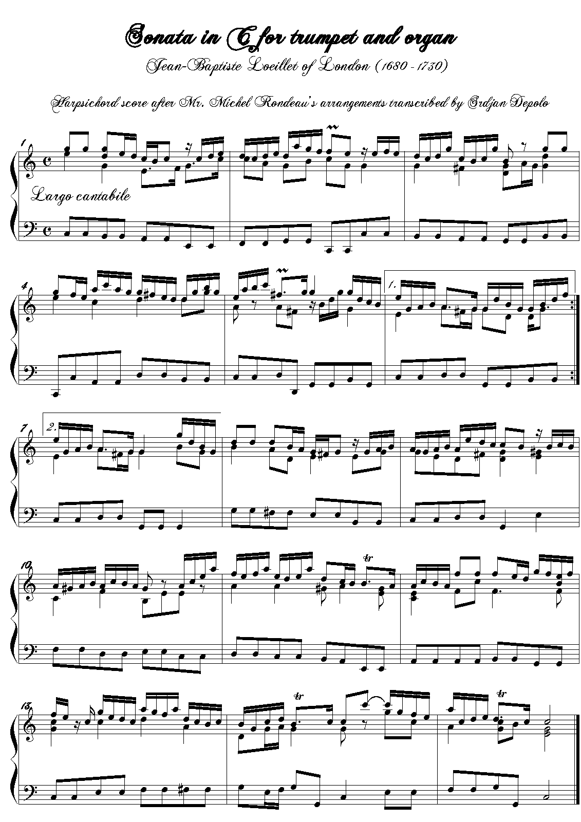 Recorder Sonata in C major, Op.3 No.1 (Loeillet, John) IMSLP Free