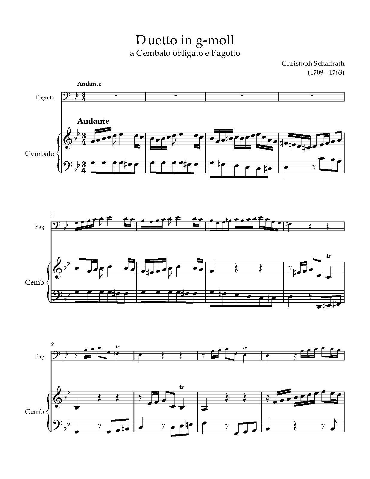 Duetto for Bassoon and Harpsichord in G minor, CSWV F23 (Schaffrath