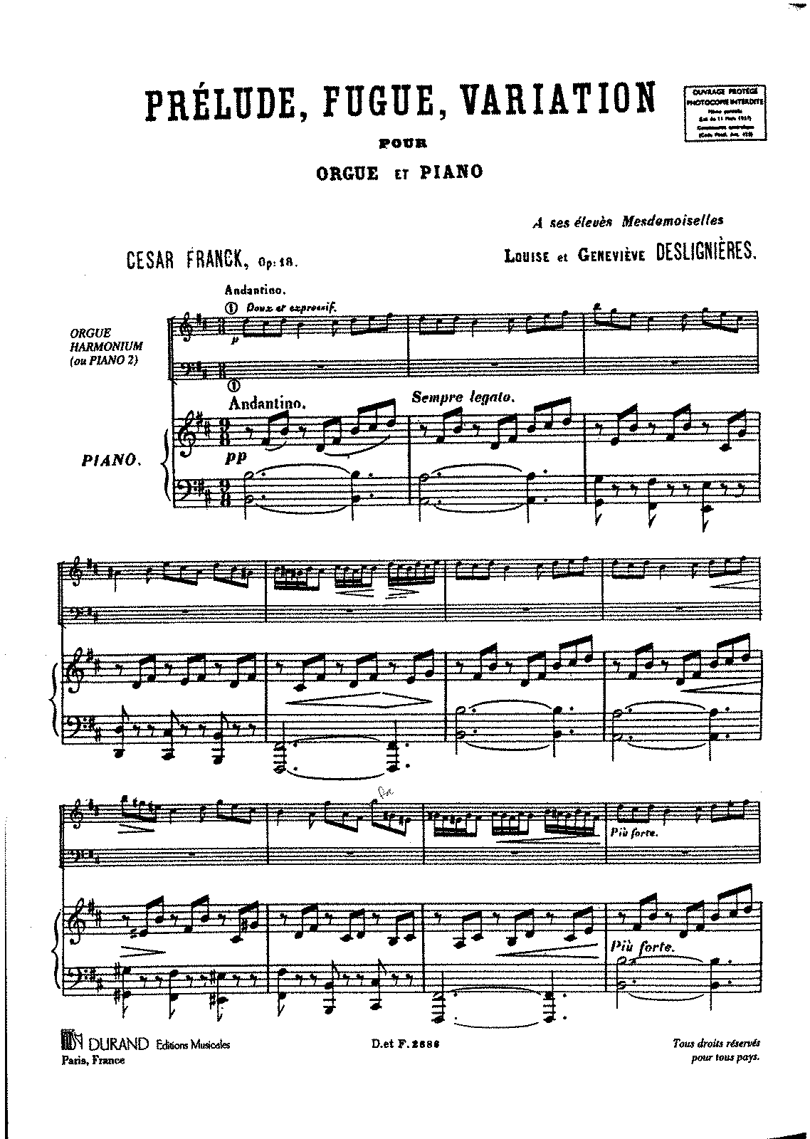 Prélude, Fugue Et Variation, Op.18 (Franck, César) - IMSLP: Free Sheet ...