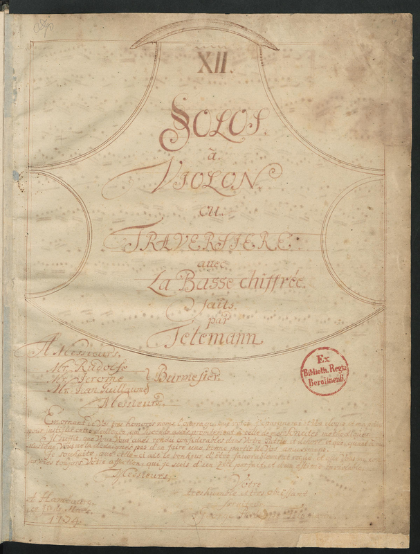 XII Solos à violon ou traversiere avec la basse chiffrée
