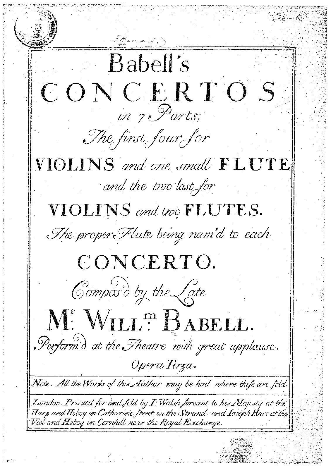 6 Concertos in 7 Parts, Op.3 (Babell, William) IMSLP