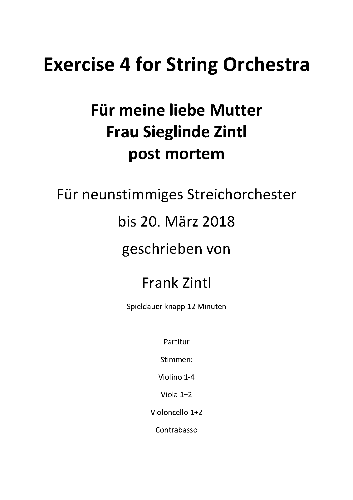 Exercise 4 for String Orchestra (Zintl, Frank) IMSLP