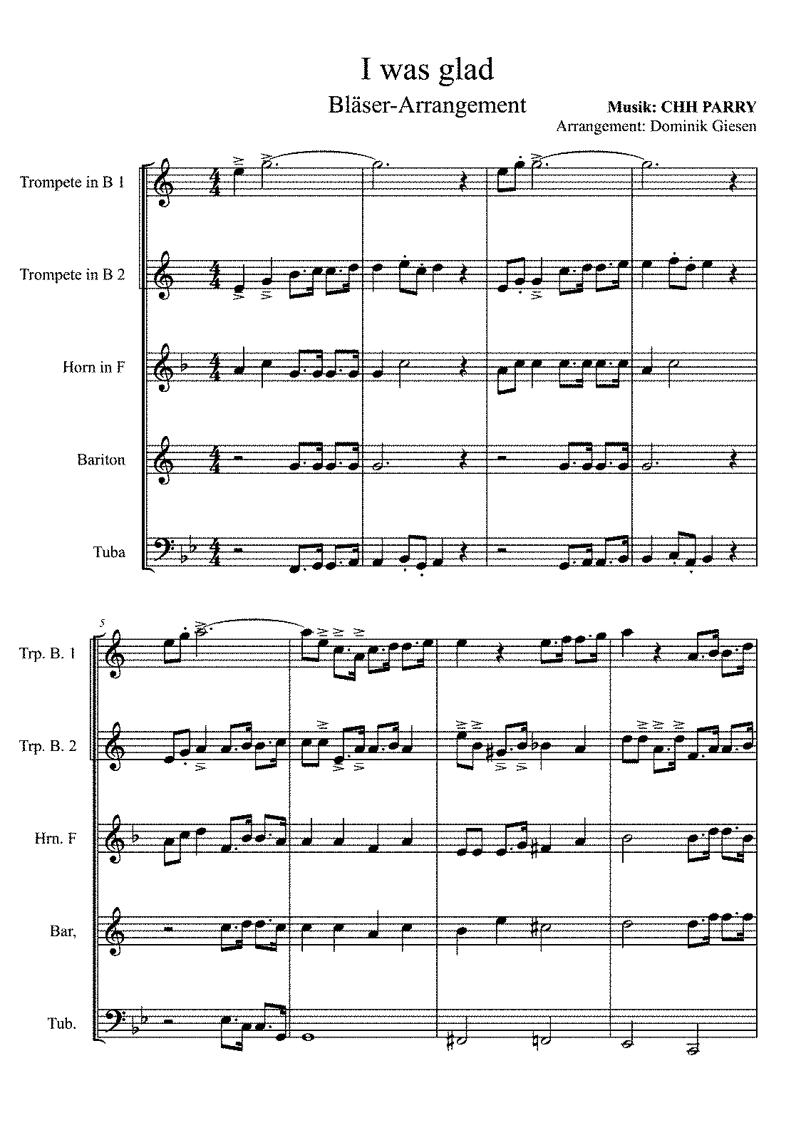 I Was Glad Parry Charles Hubert Hastings Imslp Free Sheet Music