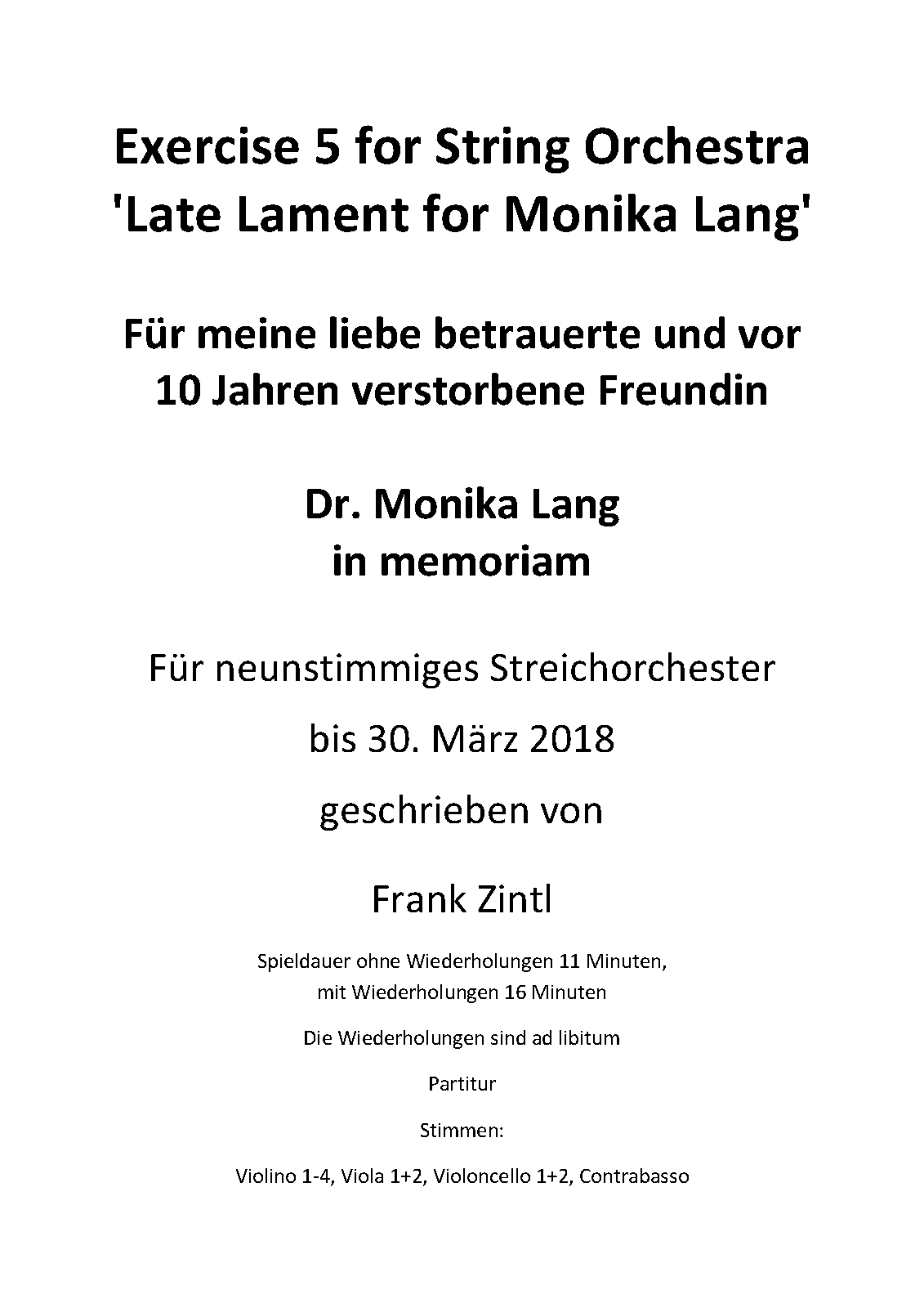 Exercise 5 for String Orchestra (Zintl, Frank) IMSLP