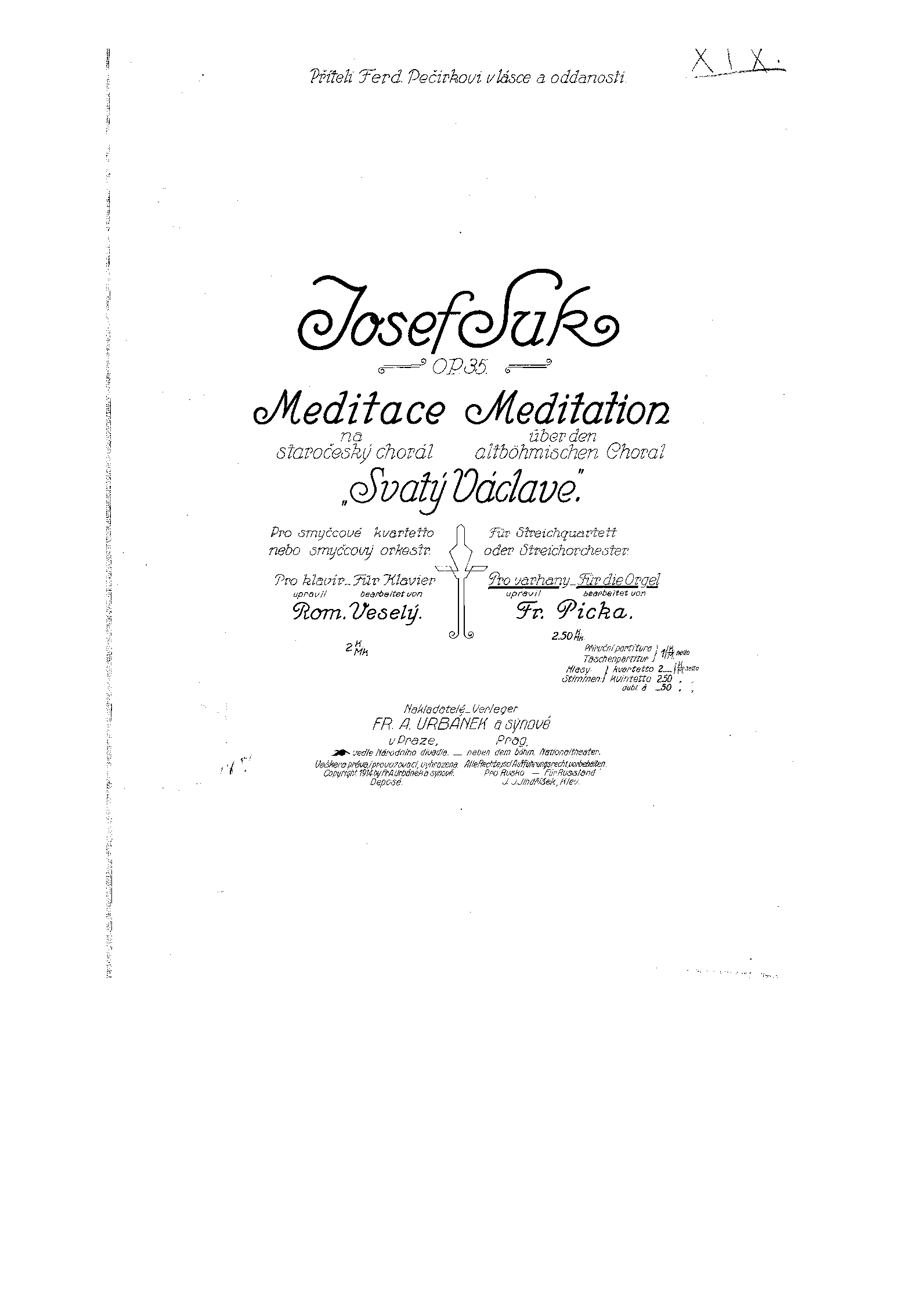 Meditation on the Old Czech Chorale 'St. Wenceslas', Op.35a (Suk, Josef