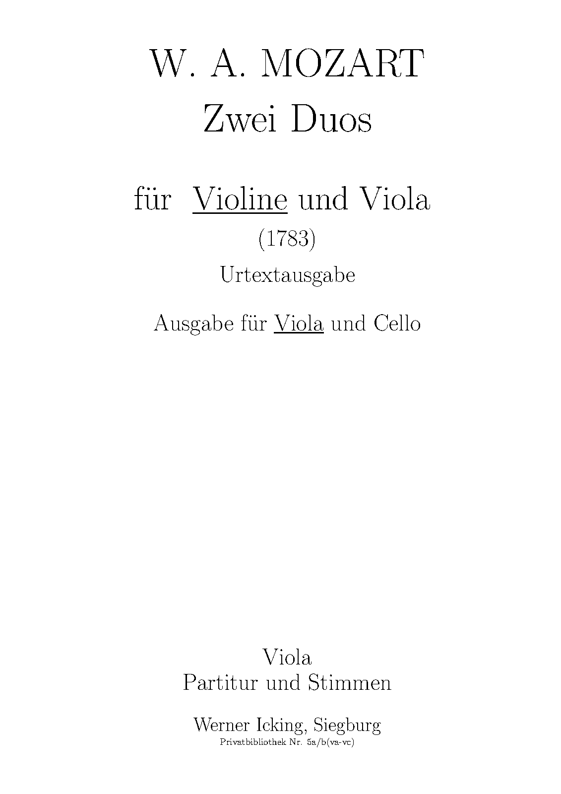 2 Duos for Violin and Viola, K.423424 (Mozart, Wolfgang Amadeus