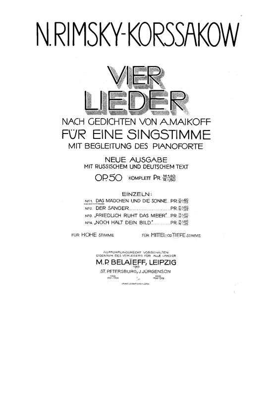 4 Romances, Op.50 (RimskyKorsakov, Nikolay) IMSLP