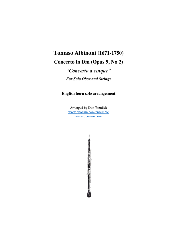 Oboe Concerto in D minor, Op.9 No.2 (Albinoni, Tomaso) IMSLP Free