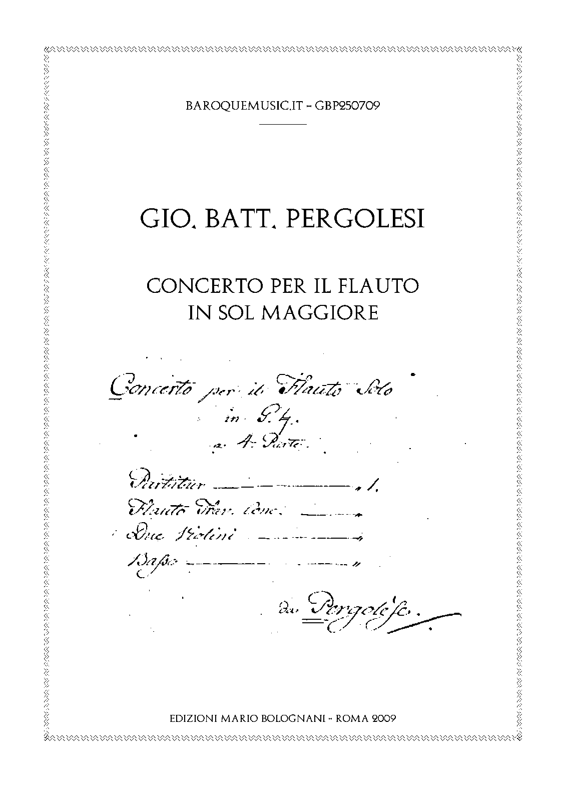 Flute Concerto in G major, P.33 (Pergolesi, Giovanni Battista) IMSLP