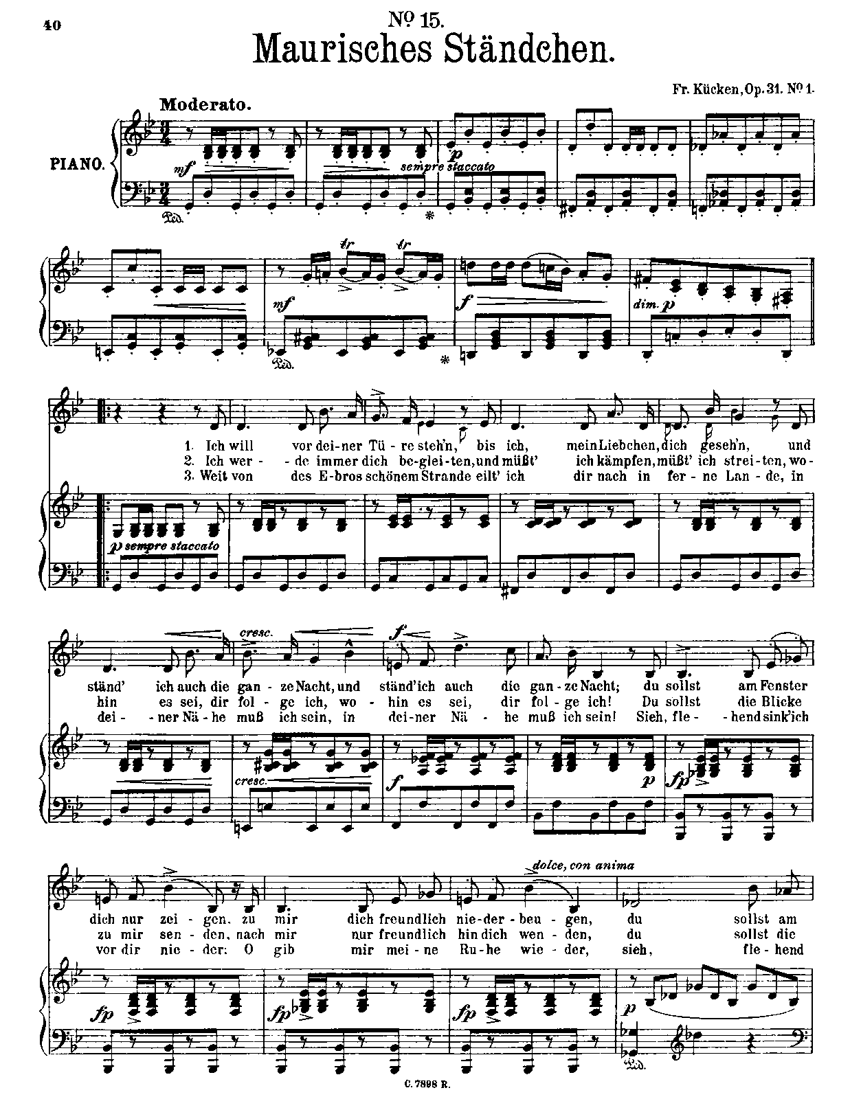 Klaviernoten über Sieben Brücken Mußt Du Gehen 2 Lieder, Op.31 (Kücken, Friedrich Wilhelm) - IMSLP
