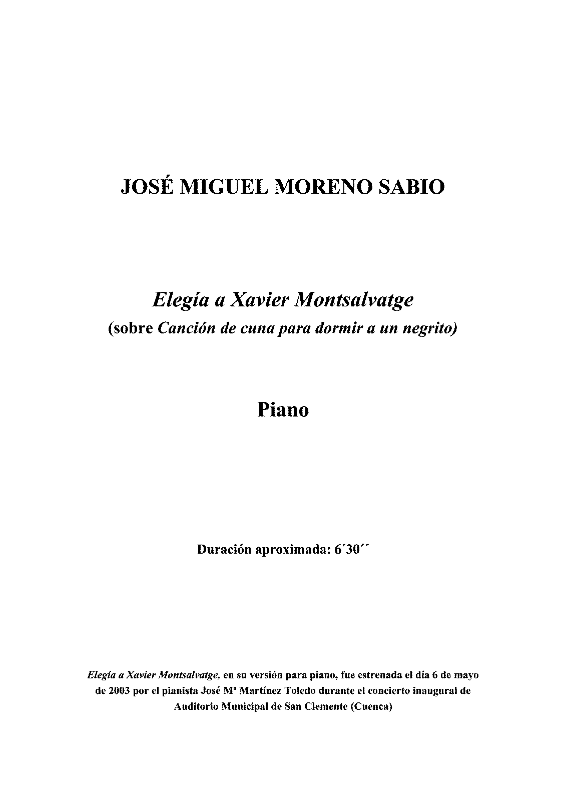 Elegía a Xavier Montsalvatge (Moreno Sabio, José Miguel) - IMSLP