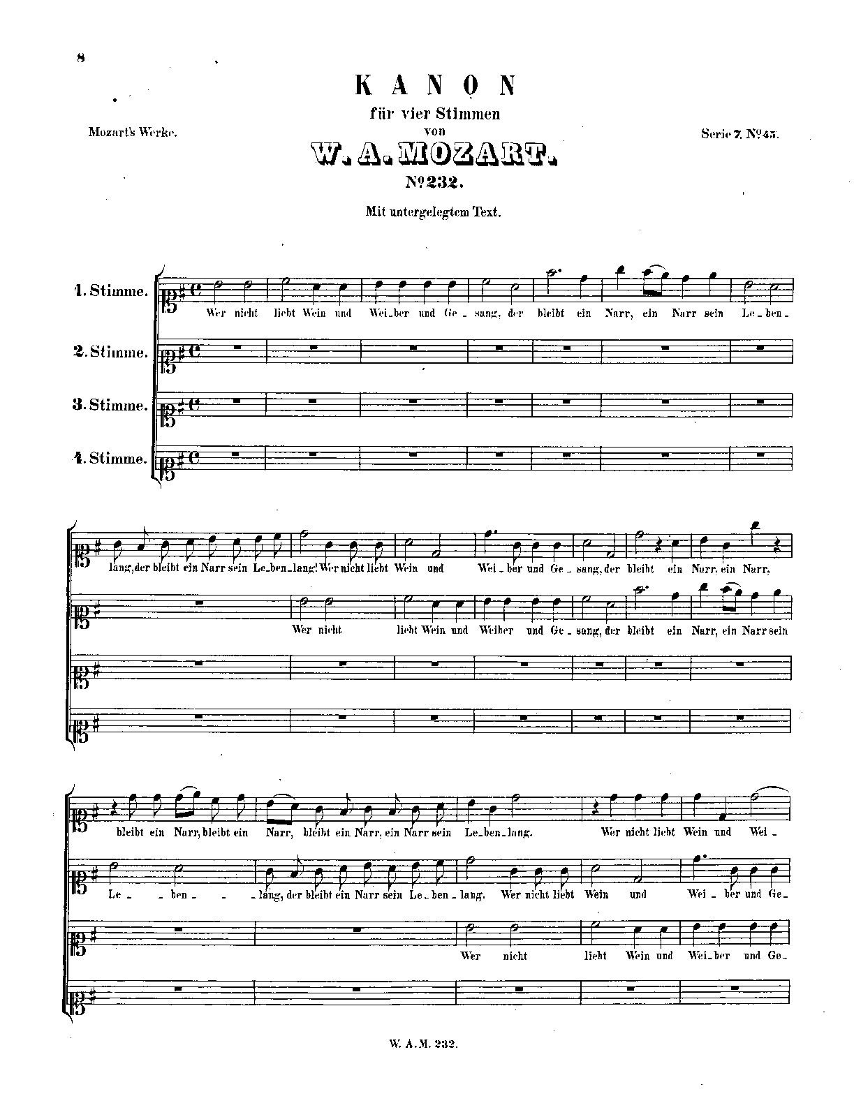 Canon for 4 Voices in G major