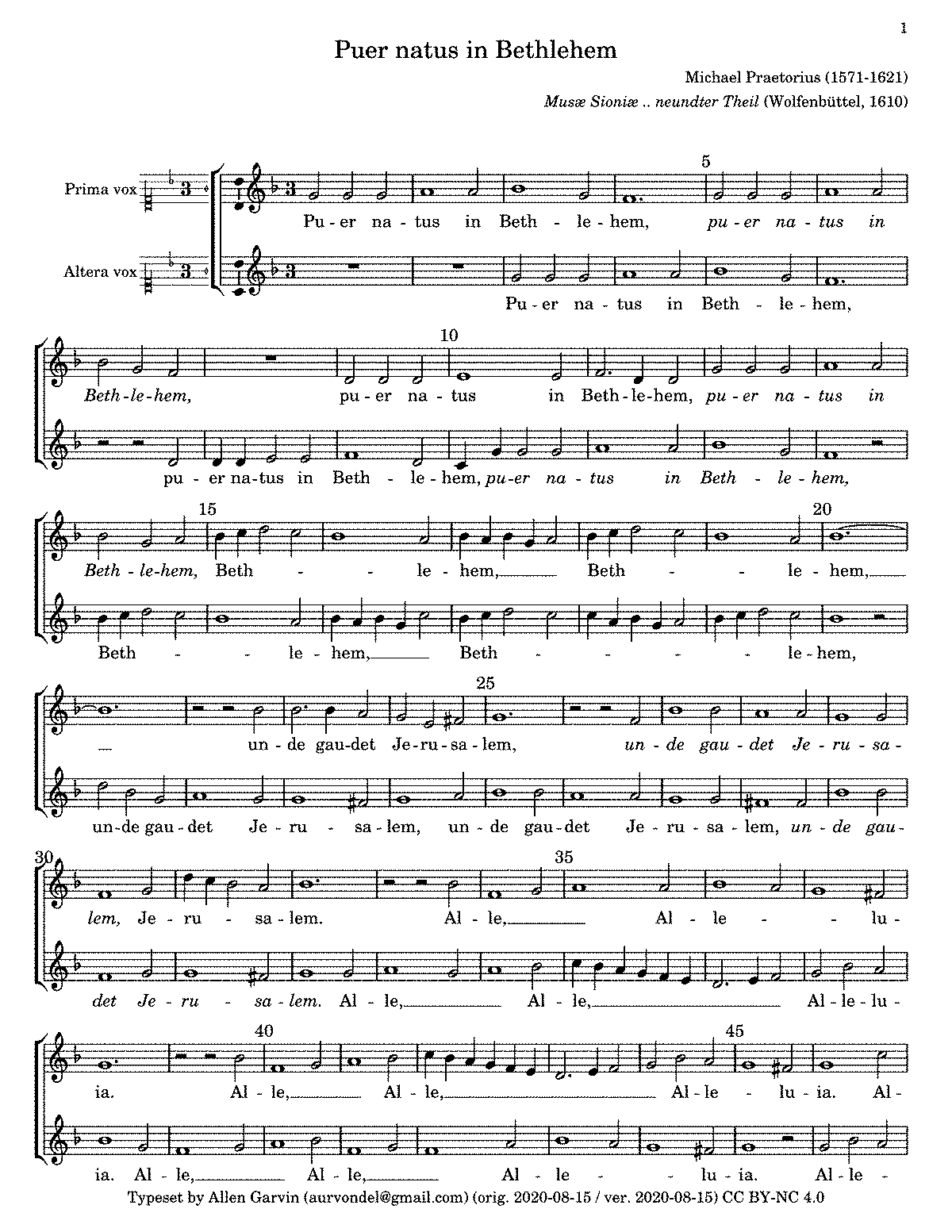 Puer natus in Bethlehem à 2 (Praetorius, Michael) - IMSLP